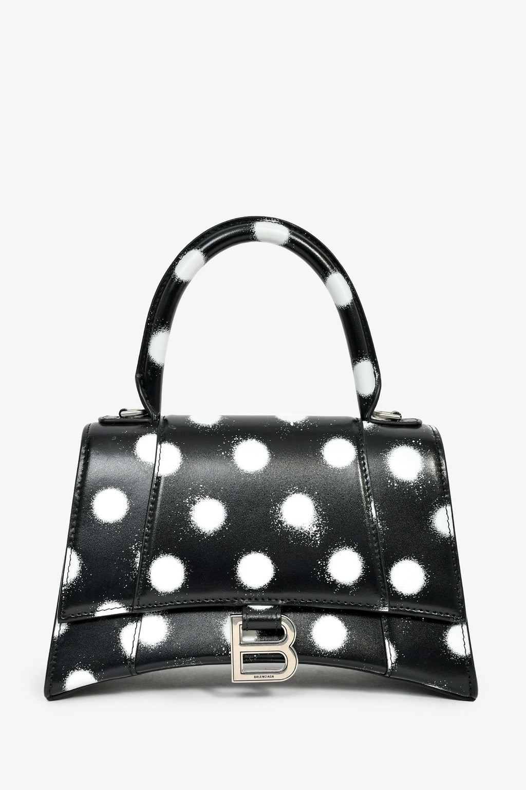 Balenciaga Black/White Leather Polk-a-Dot Small 'Hourglass' Top Handle Bag
