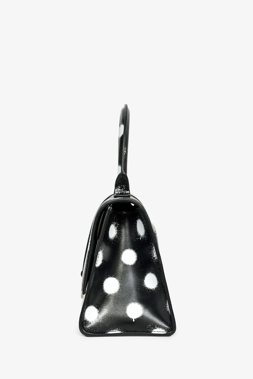 Balenciaga Black/White Leather Polk-a-Dot Small 'Hourglass' Top Handle Bag