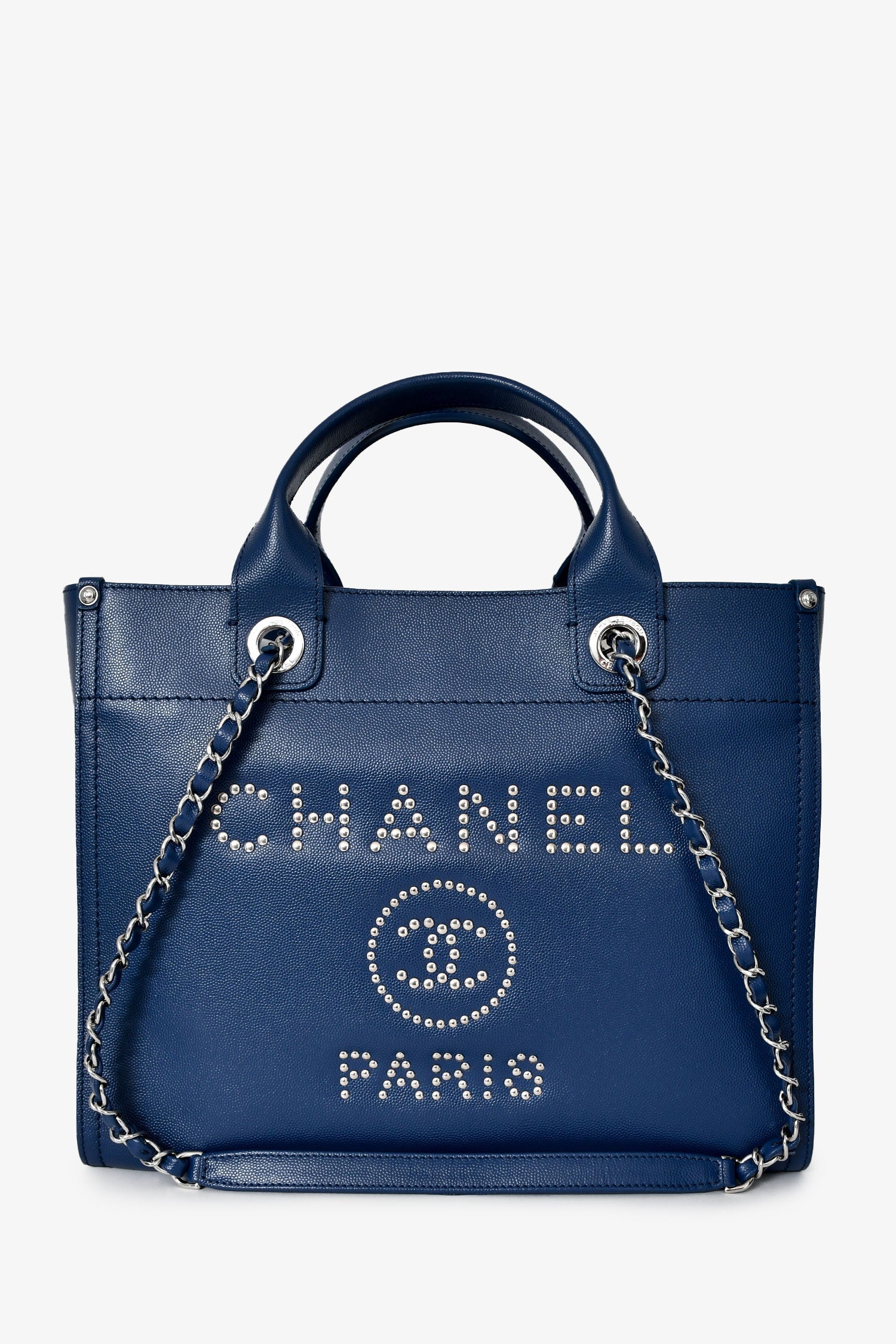 Pre-Loved Chanel™ 2018 Navy Blue Caviar New Small Deauville Tote