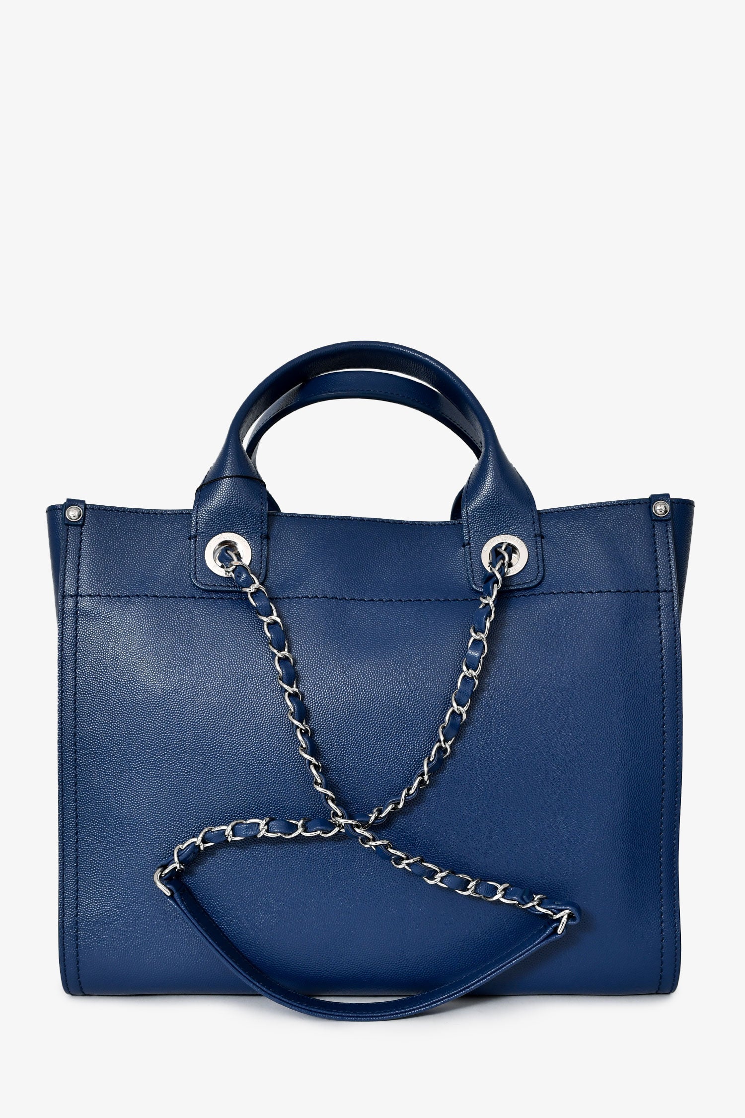 Pre-Loved Chanel™ 2018 Navy Blue Caviar New Small Deauville Tote