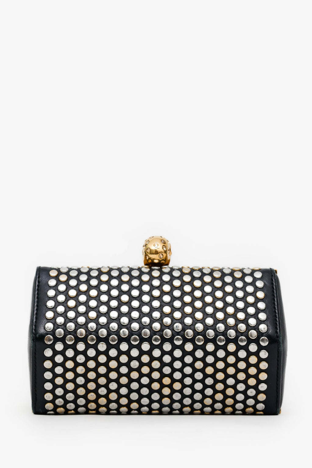 Alexander McQueen Black Leather Hexagon Studded Clutch With Strap