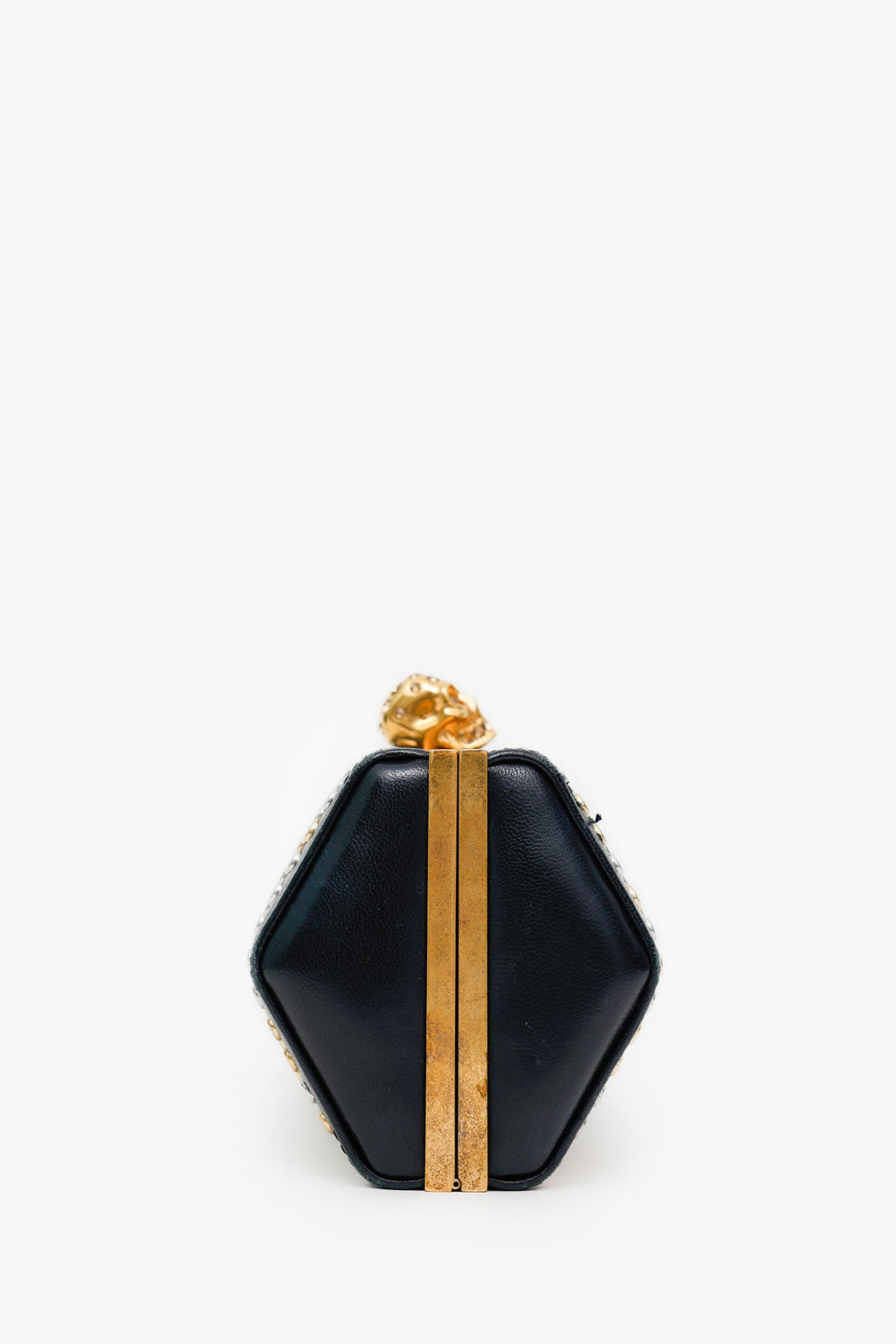 Alexander McQueen Black Leather Hexagon Studded Clutch With Strap