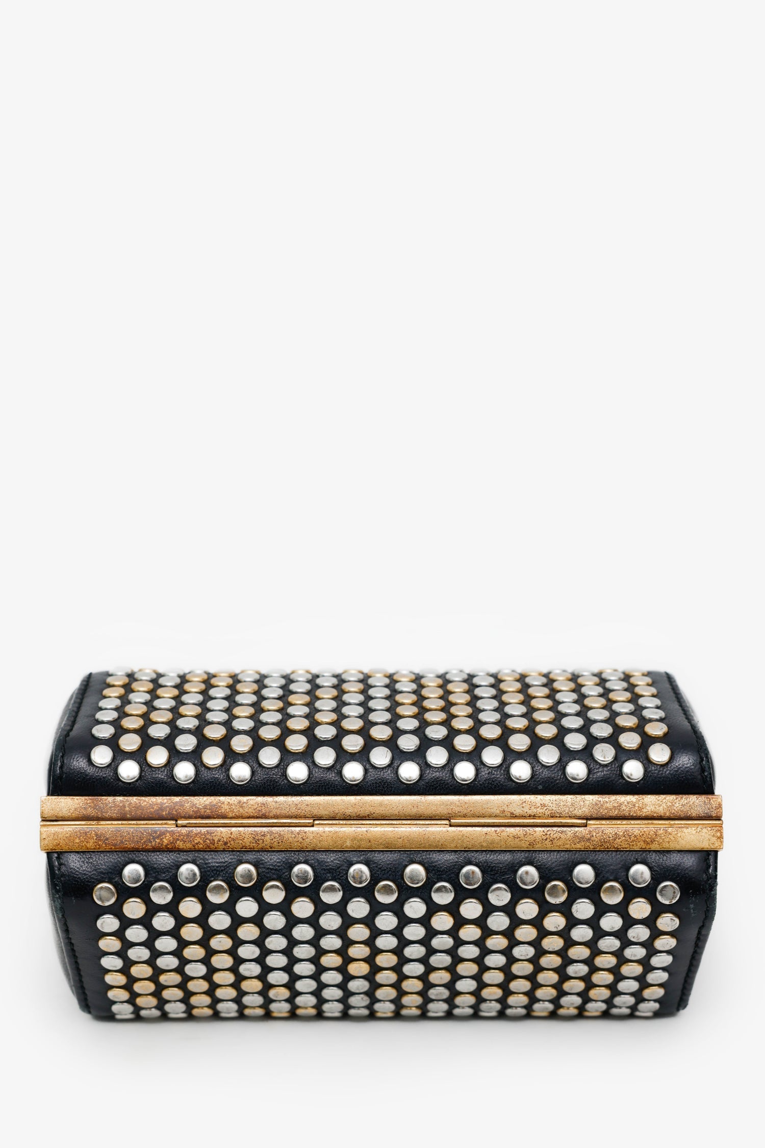Alexander McQueen Black Leather Hexagon Studded Clutch With Strap