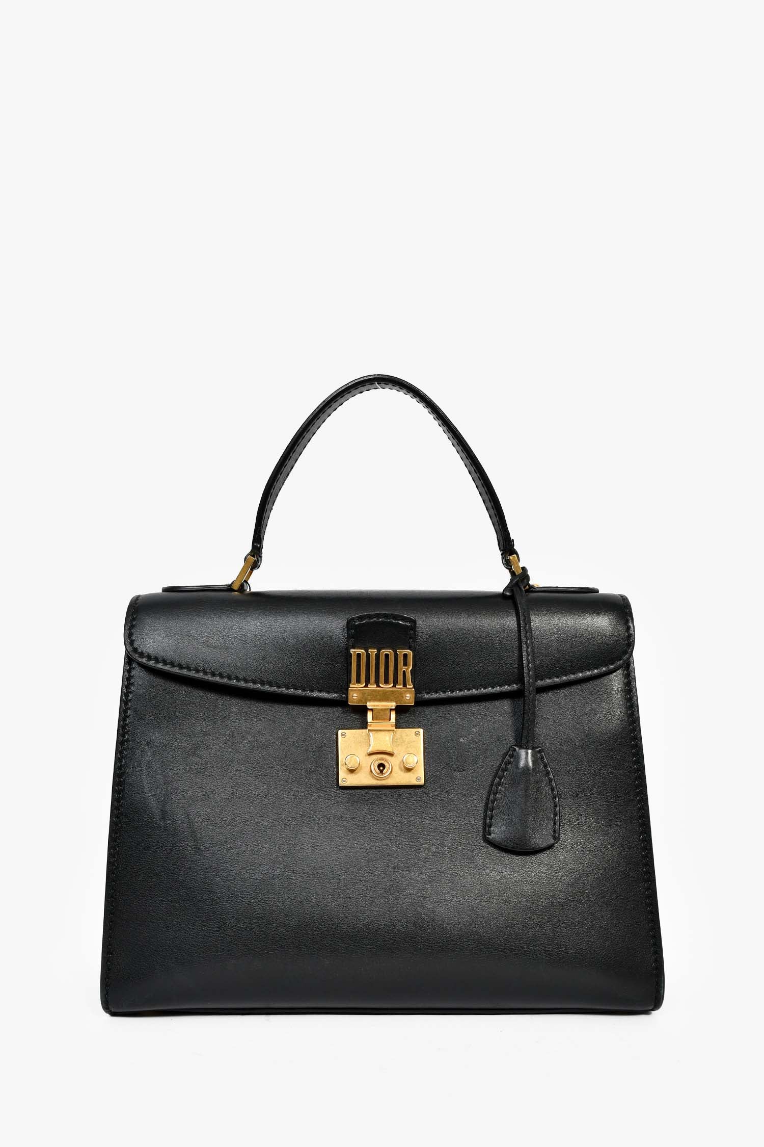 Christian Dior 2017 Black Leather Dioraddict Top Handle Bag With Strap