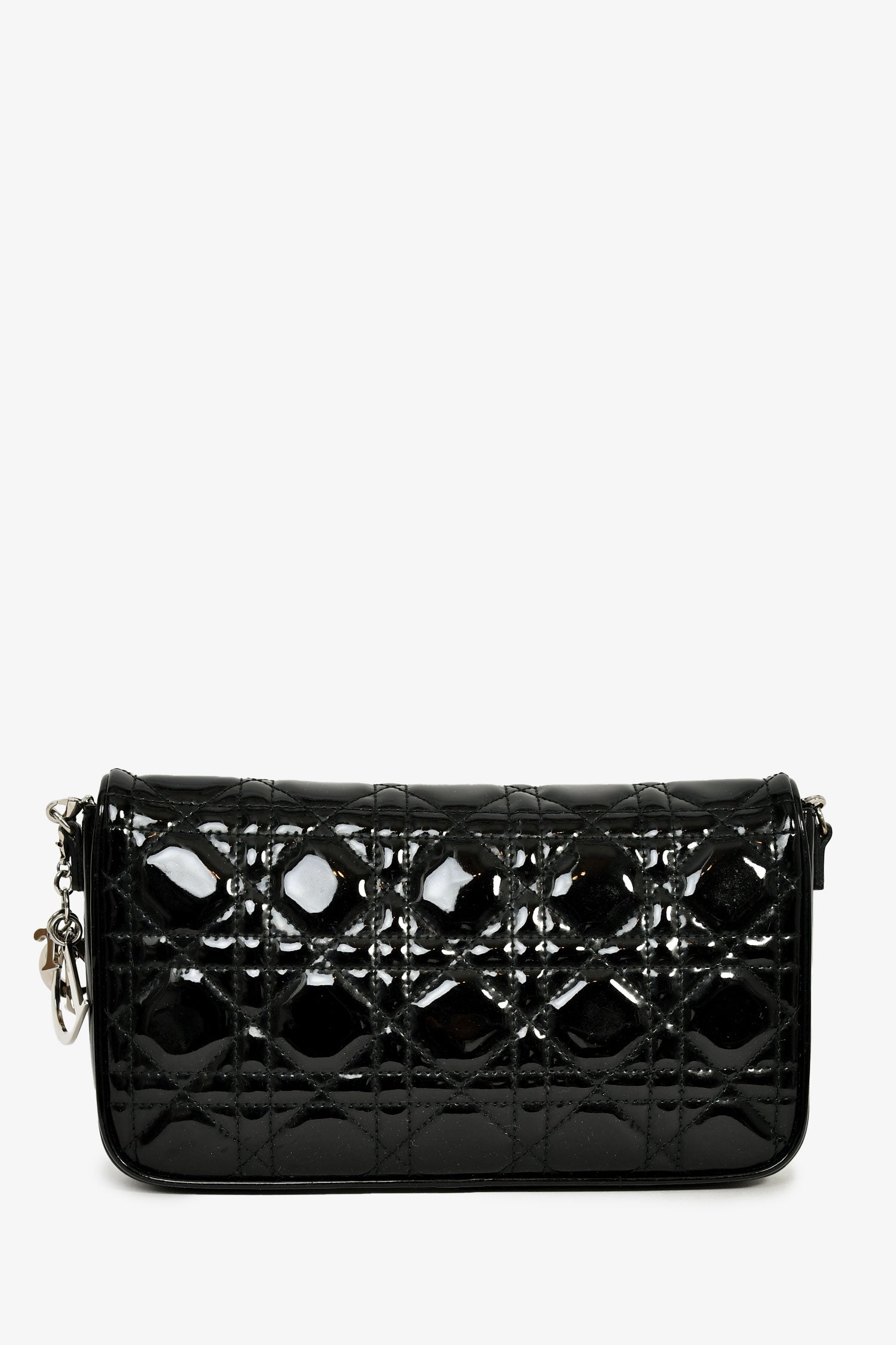 Christian Dior 2011 Black Patent Cannage Leather Lady Dior Pouch On Chain