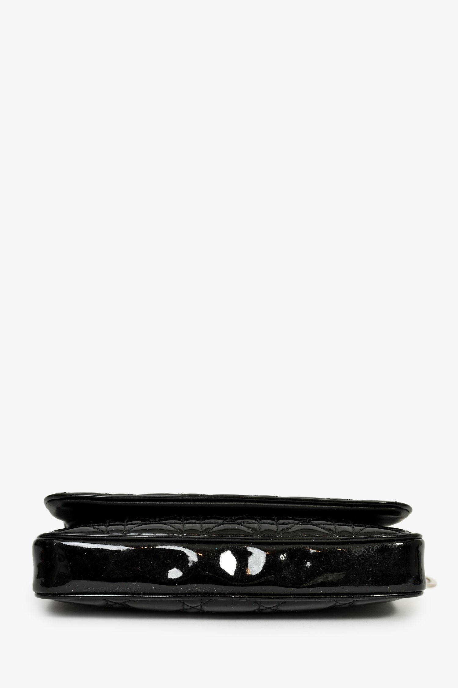 Christian Dior 2011 Black Patent Cannage Leather Lady Dior Pouch On Chain
