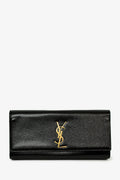 Saint Laurent Black Patent Grained Leather Cassandre Clutch