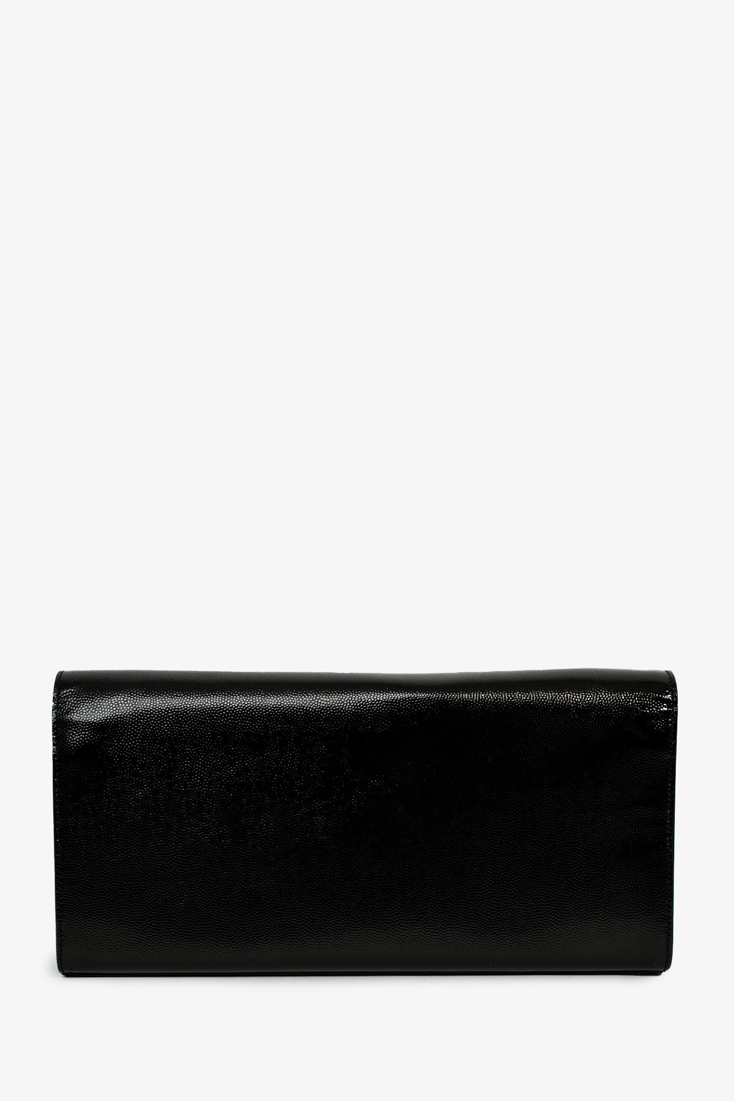 Saint Laurent Black Patent Grained Leather Cassandre Clutch