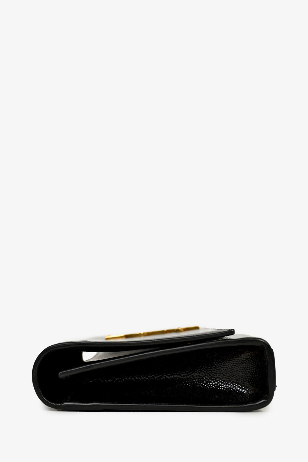 Saint Laurent Black Patent Grained Leather Cassandre Clutch
