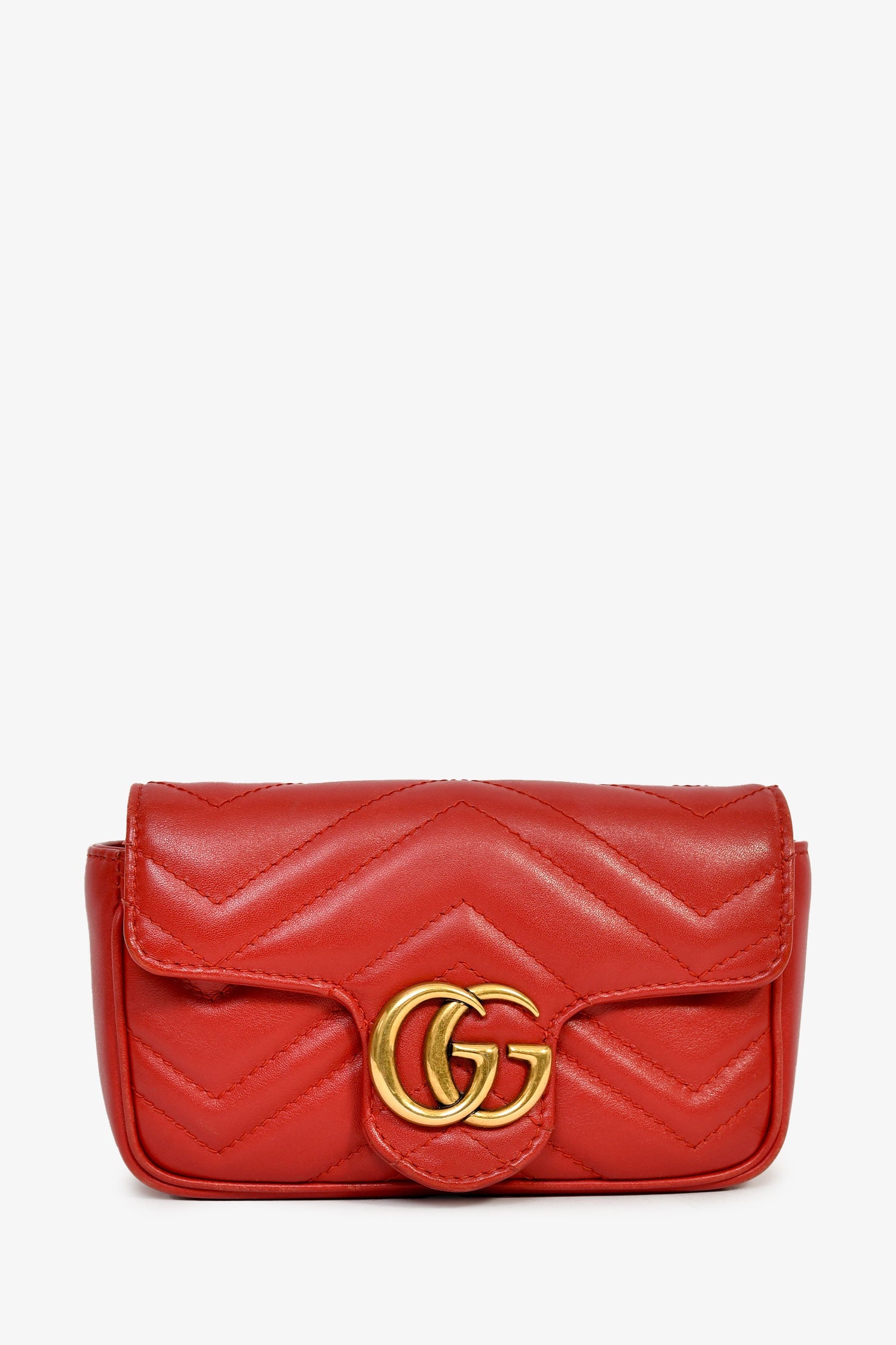 Gucci Red Chevron Quilted Leather Marmont Crossbody
