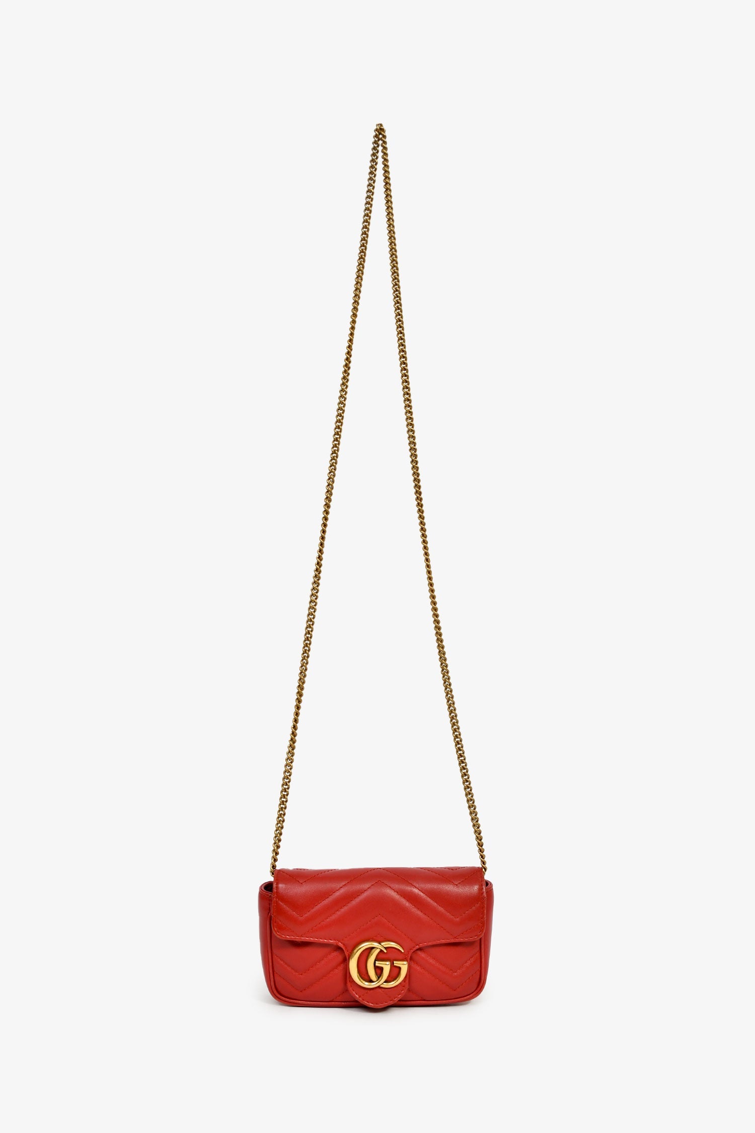 Gucci Red Chevron Quilted Leather Marmont Crossbody