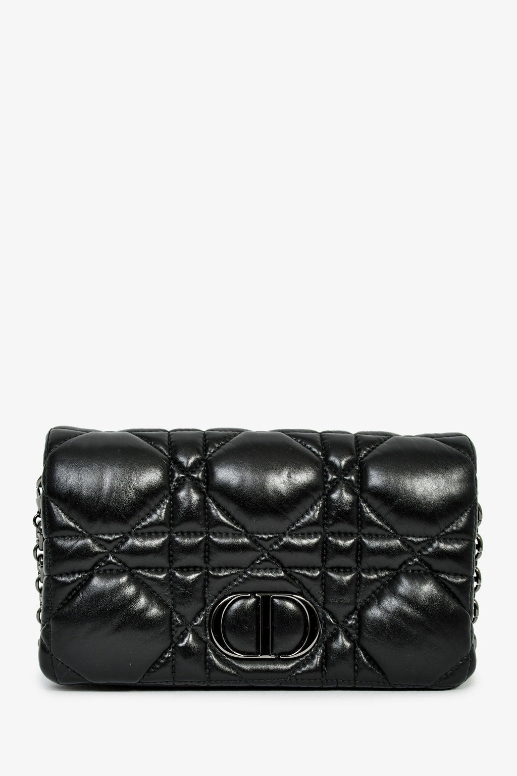 Christian Dior Black Leather Macrocannage Small 'Caro' Crossbody Bag