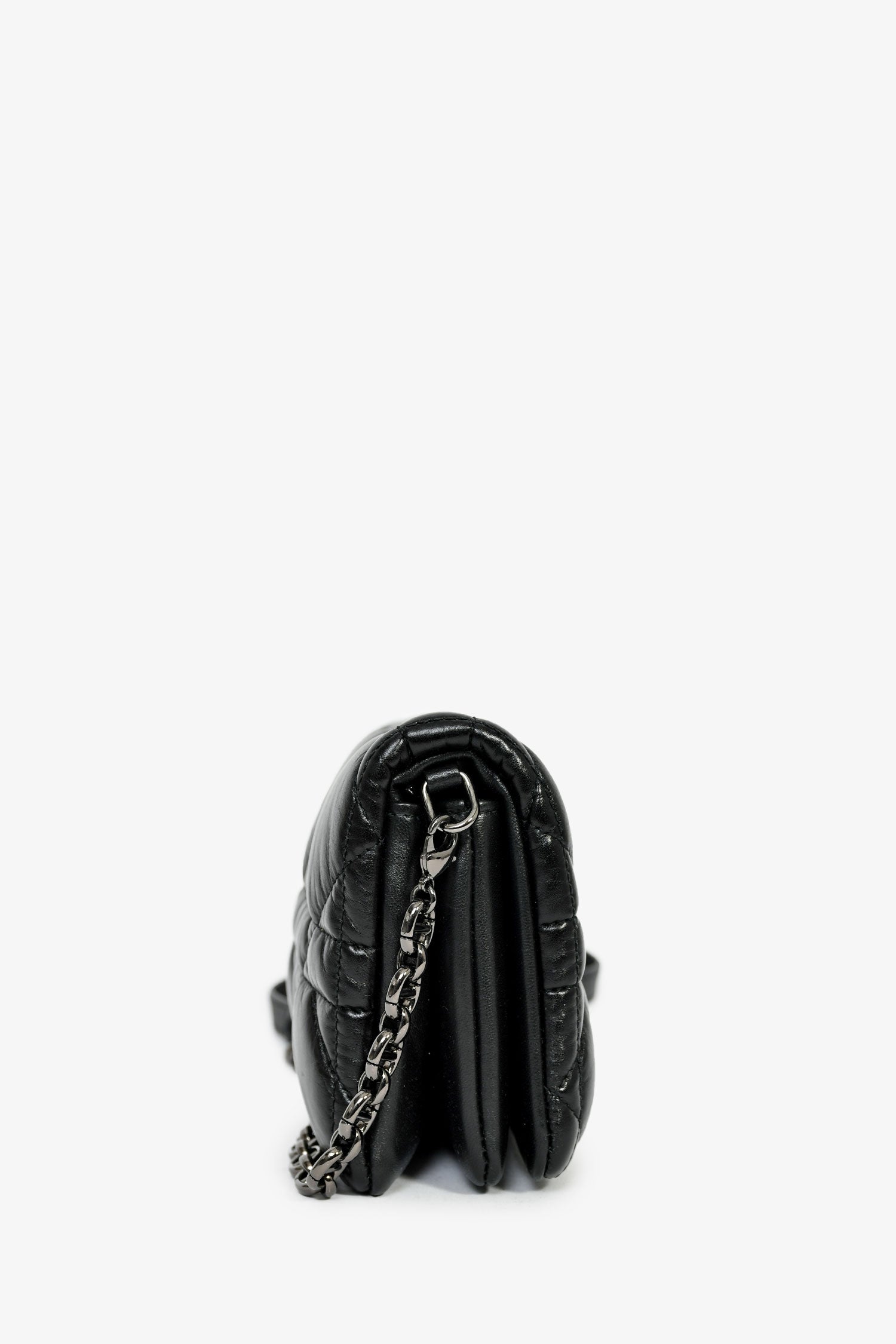 Christian Dior Black Leather Macrocannage Small 'Caro' Crossbody Bag