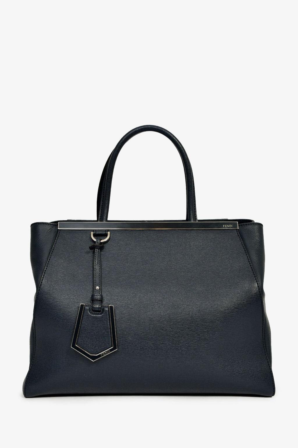 Fendi Navy Leather Medium 2Jours Tote With Strap