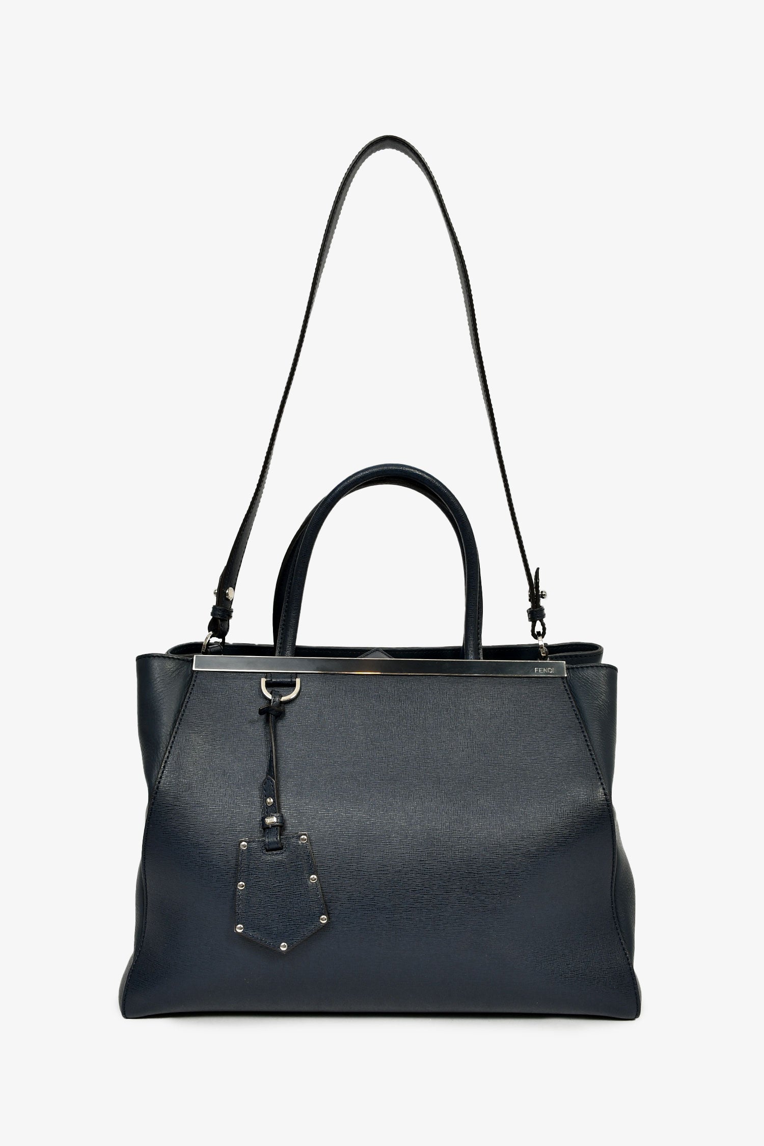 Fendi Navy Leather Medium 2Jours Tote With Strap