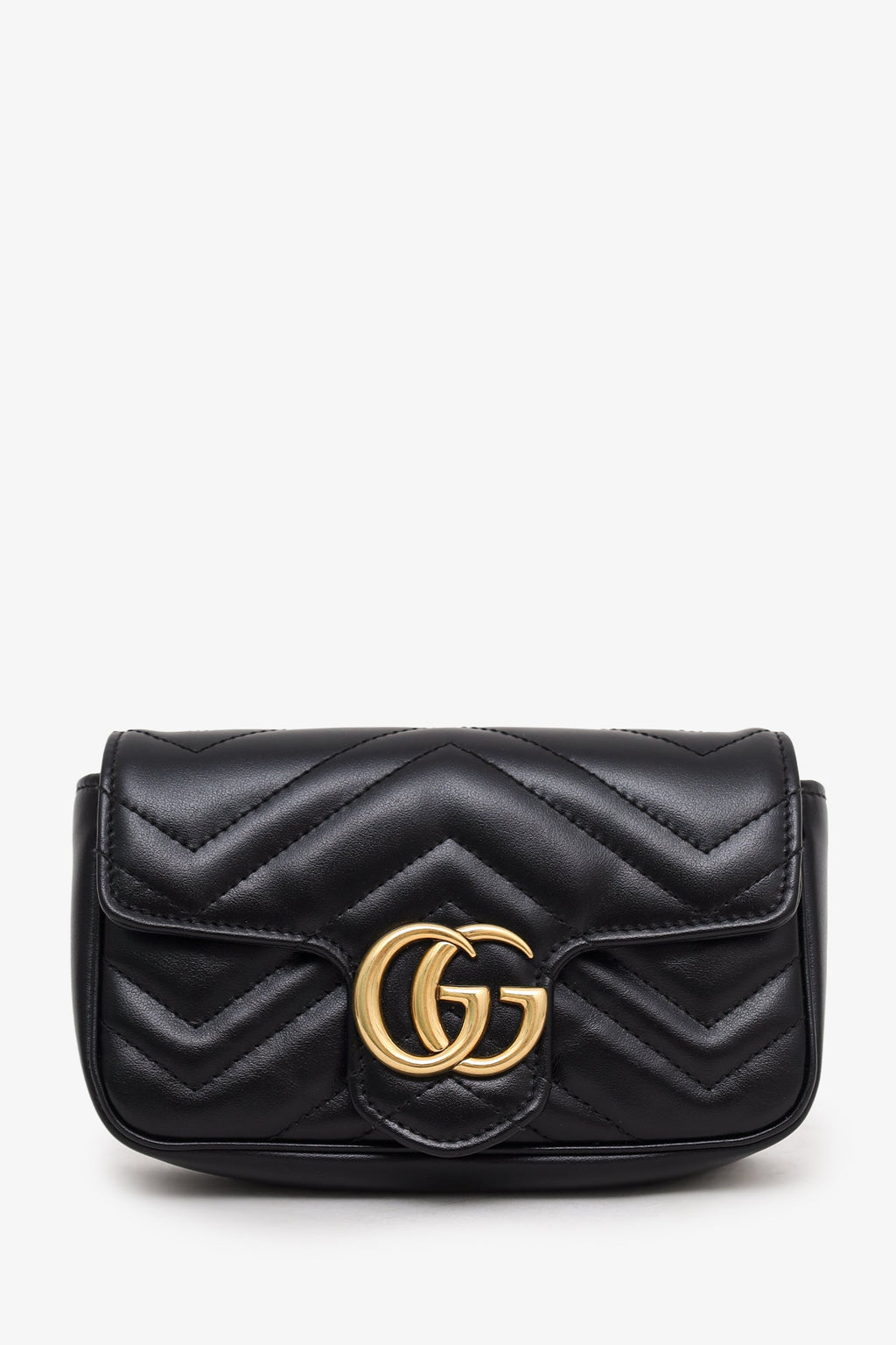 Gucci Black Leather GG Marmont Super Mini Crossbody Bag