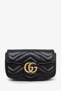 Gucci Black Leather GG Marmont Super Mini Crossbody Bag