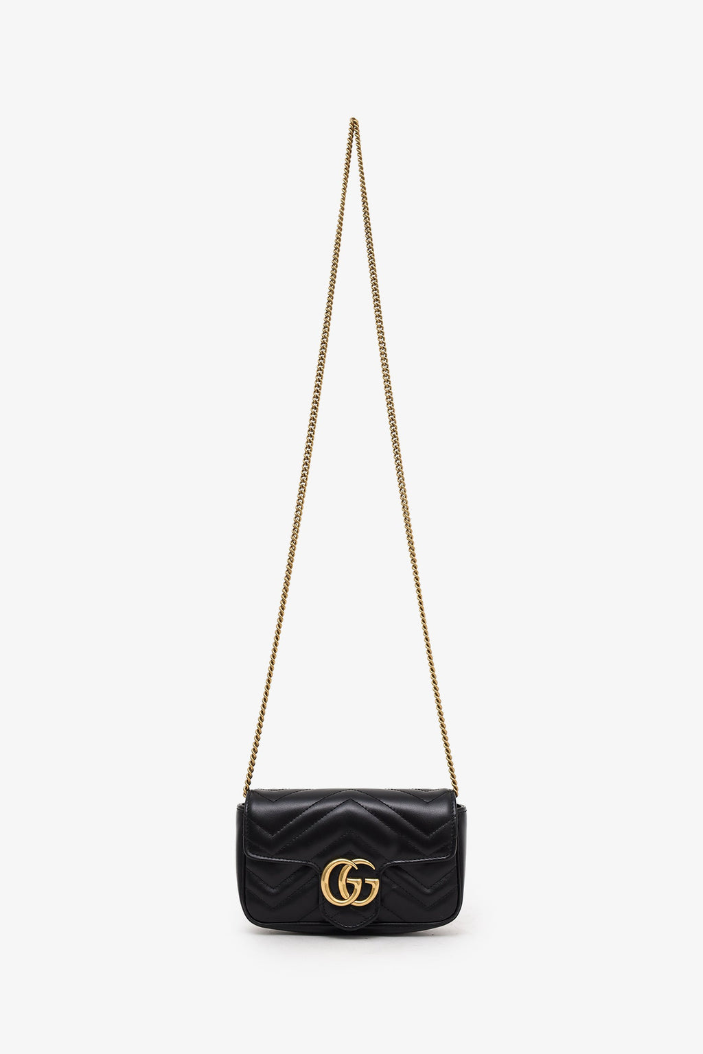 Gucci Black Leather GG Marmont Super Mini Crossbody Bag