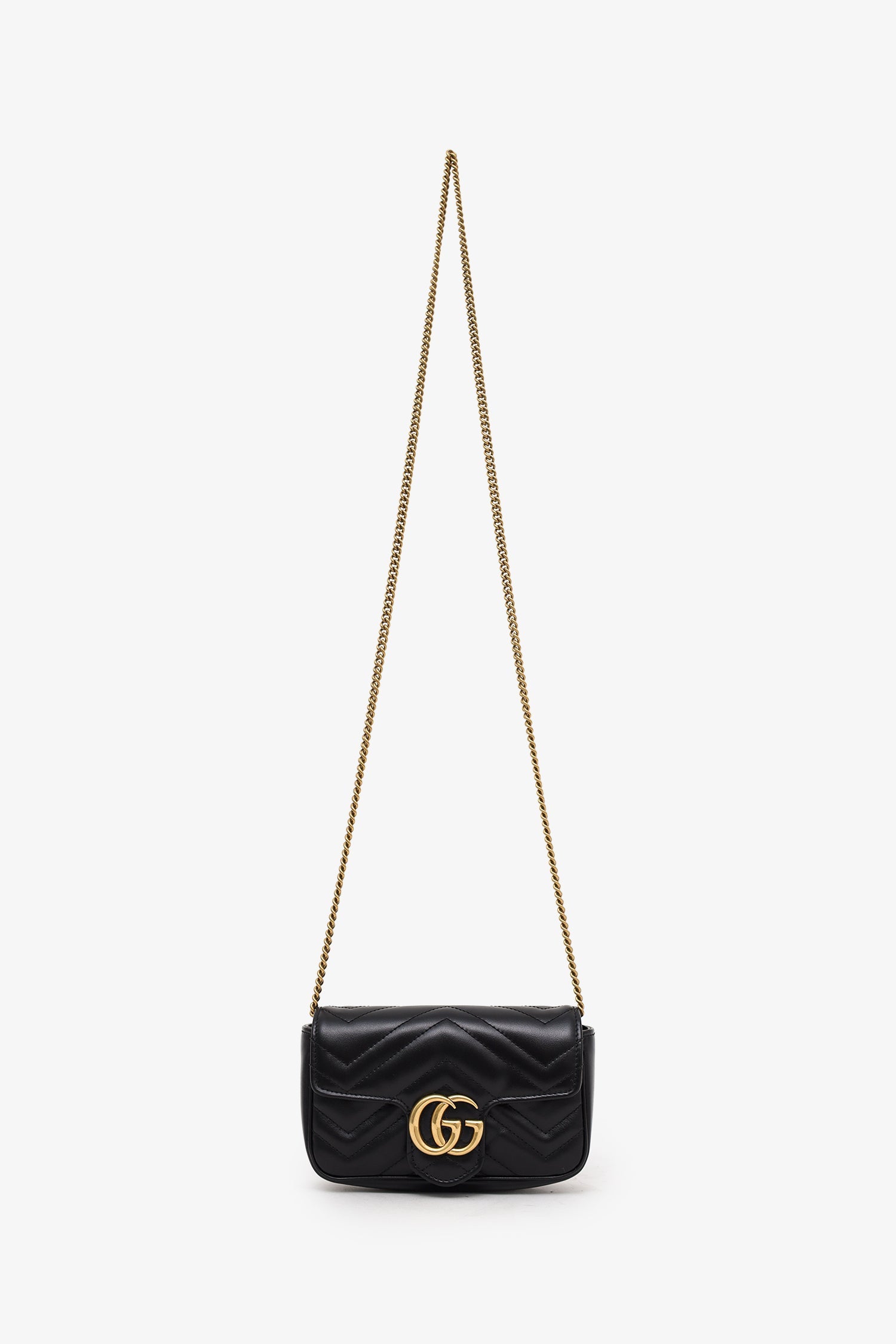 Gucci Black Leather GG Marmont Super Mini Crossbody Bag