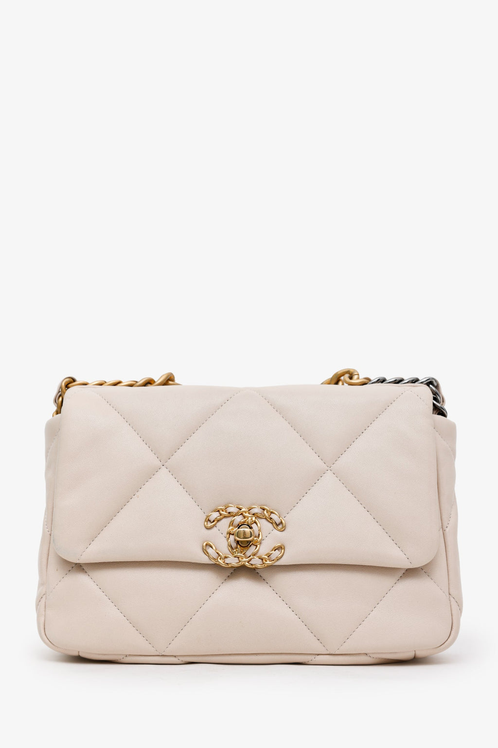 Pre-Loved Chanel™ 2022 Beige Goatskin Leather 'Chanel 19' Small Flap Shoulder Bag