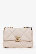 Pre-Loved Chanel™ 2022 Beige Goatskin Leather 'Chanel 19' Small Flap Shoulder Bag