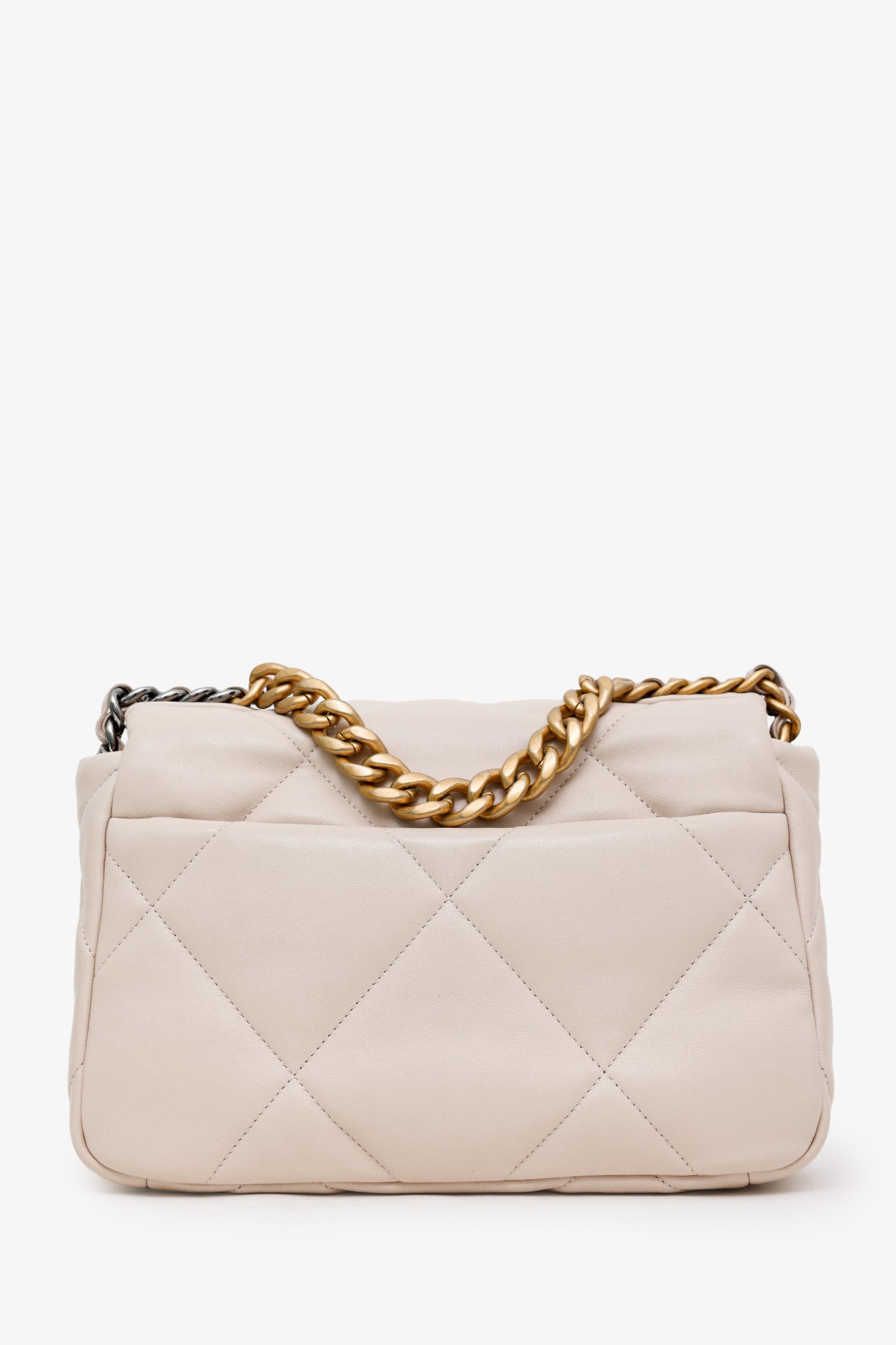 Pre-Loved Chanel™ 2022 Beige Goatskin Leather 'Chanel 19' Small Flap Shoulder Bag