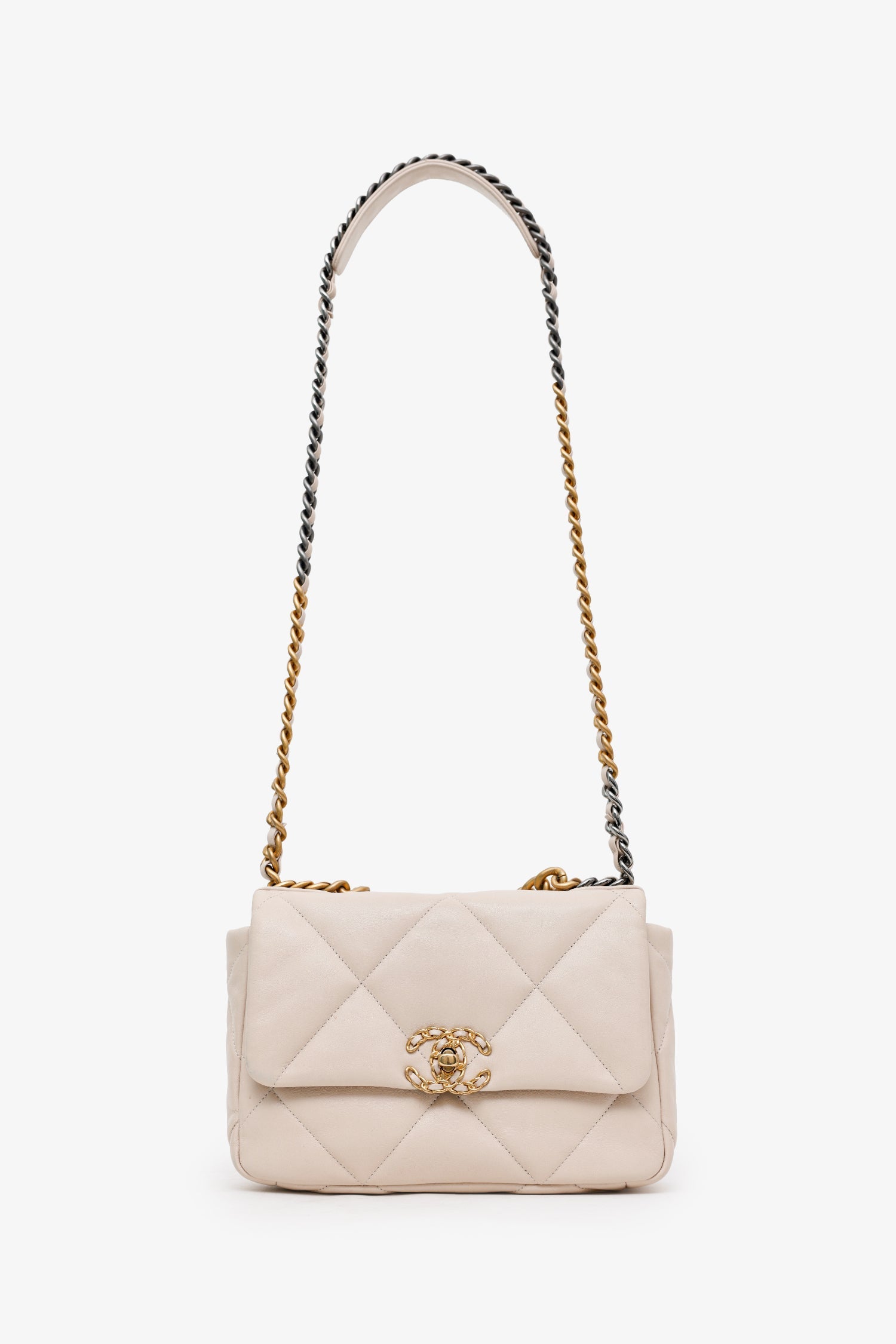 Pre-Loved Chanel™ 2022 Beige Goatskin Leather 'Chanel 19' Small Flap Shoulder Bag
