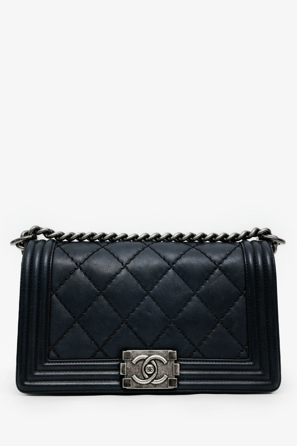 Pre-Loved Chanel™ 2013-14 Black Lambskin Medium Boy Bag