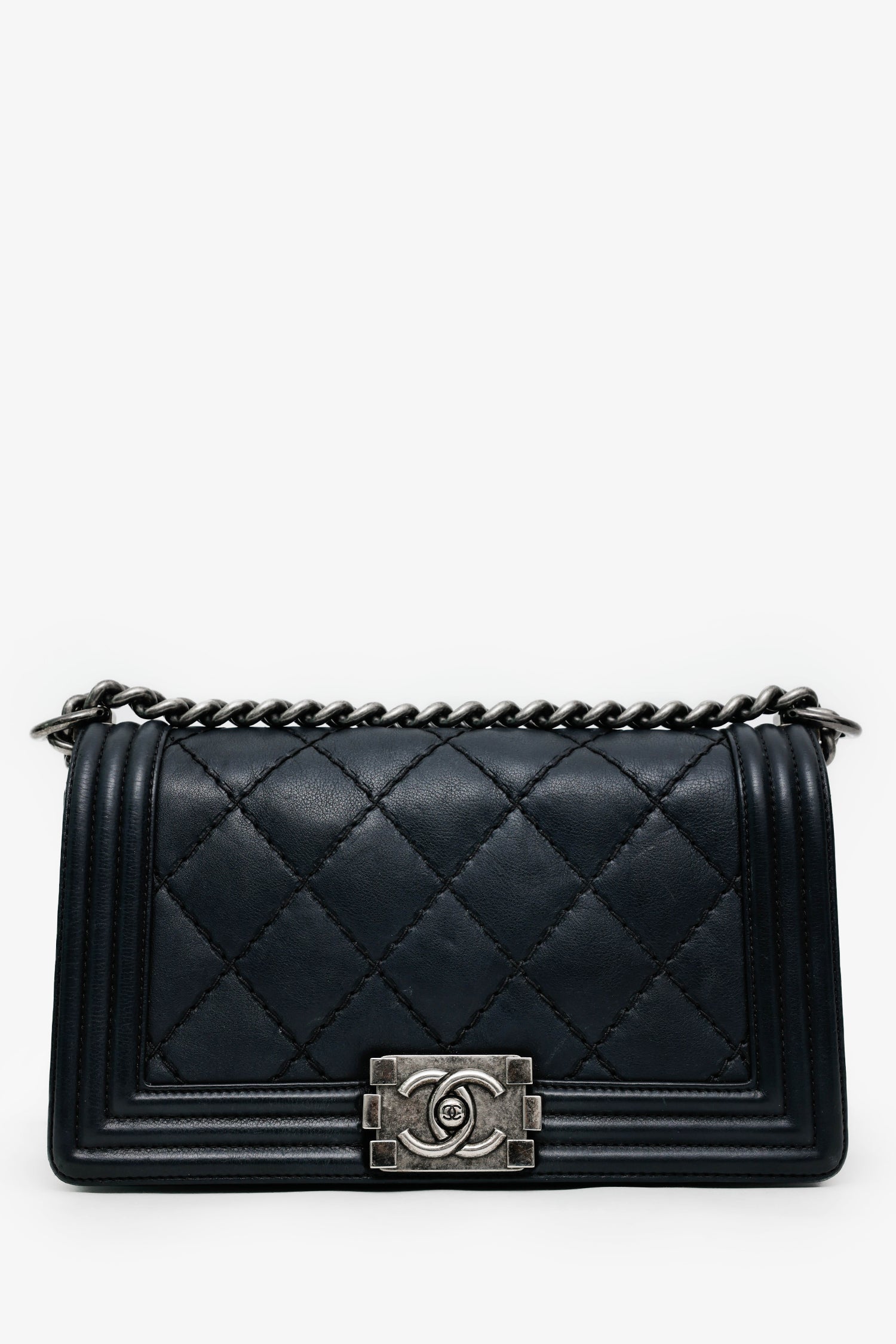 Pre-Loved Chanel™ 2013-14 Black Lambskin Medium Boy Bag