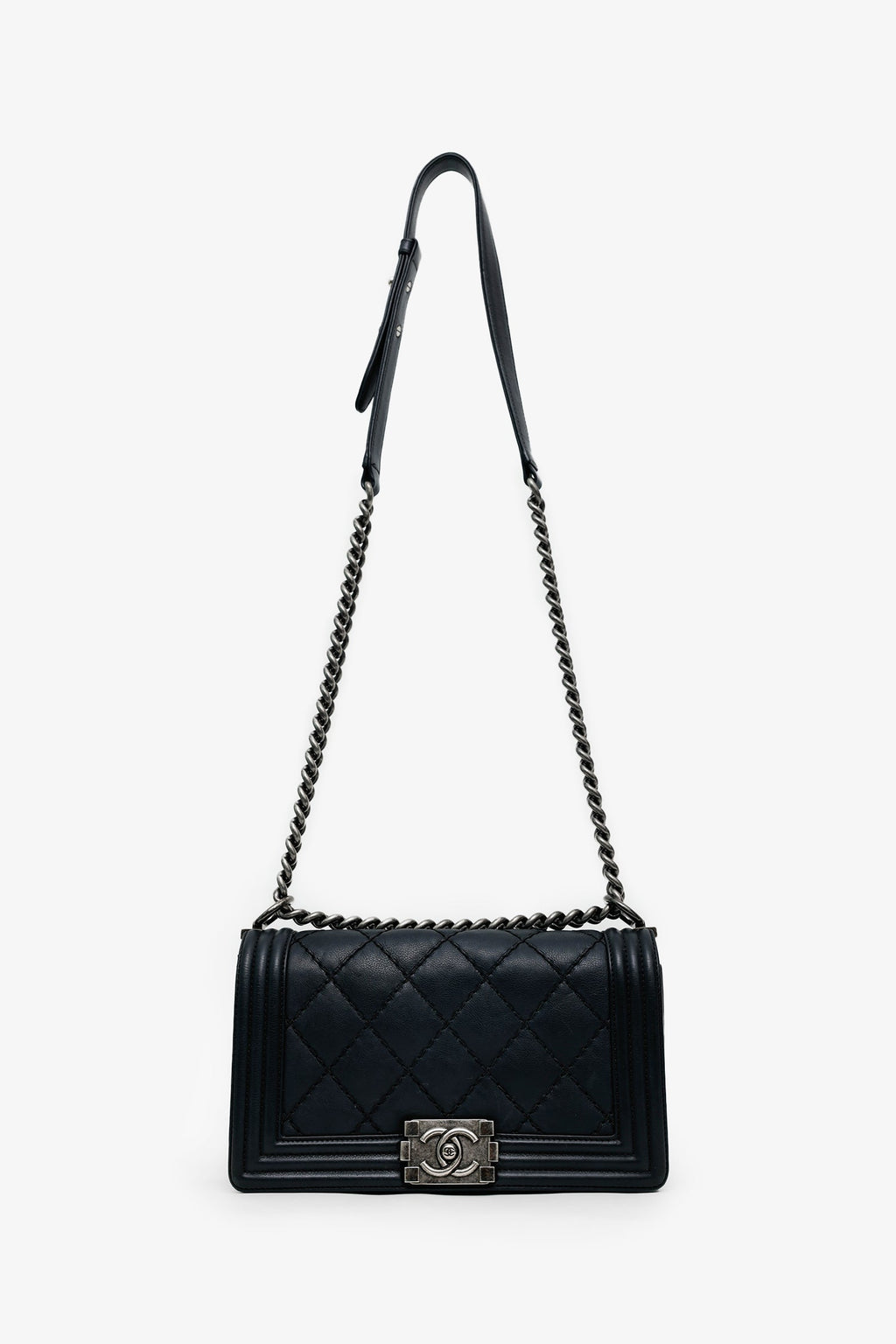 Pre-Loved Chanel™ 2013-14 Black Lambskin Medium Boy Bag