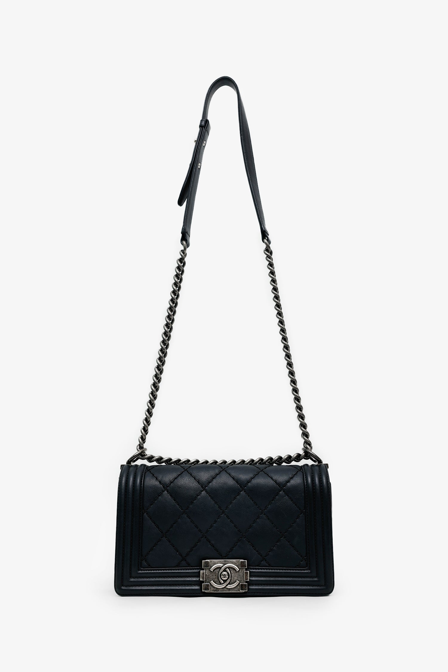Pre-Loved Chanel™ 2013-14 Black Lambskin Medium Boy Bag