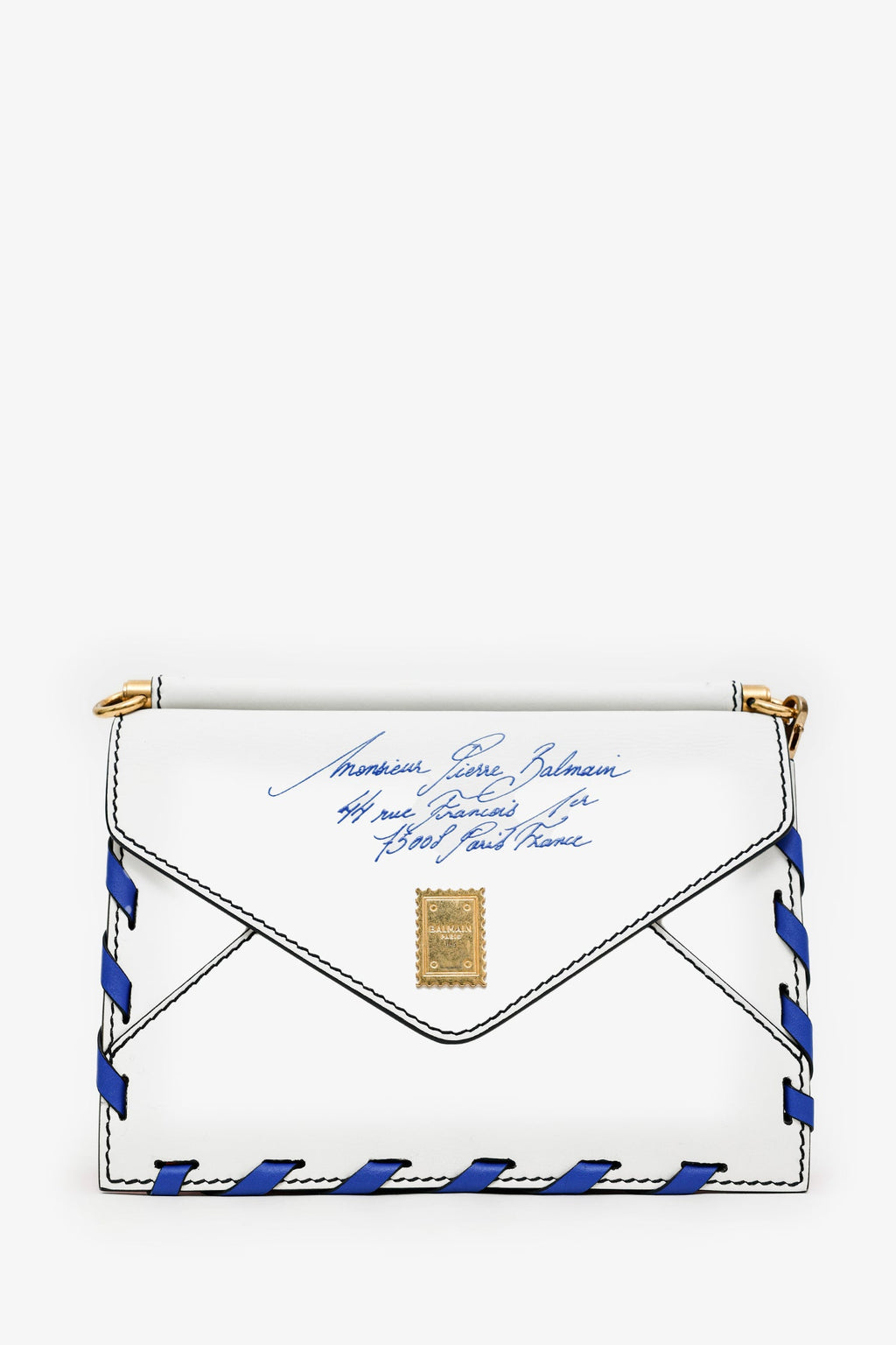 Balmain White Leather B Envelope Bag