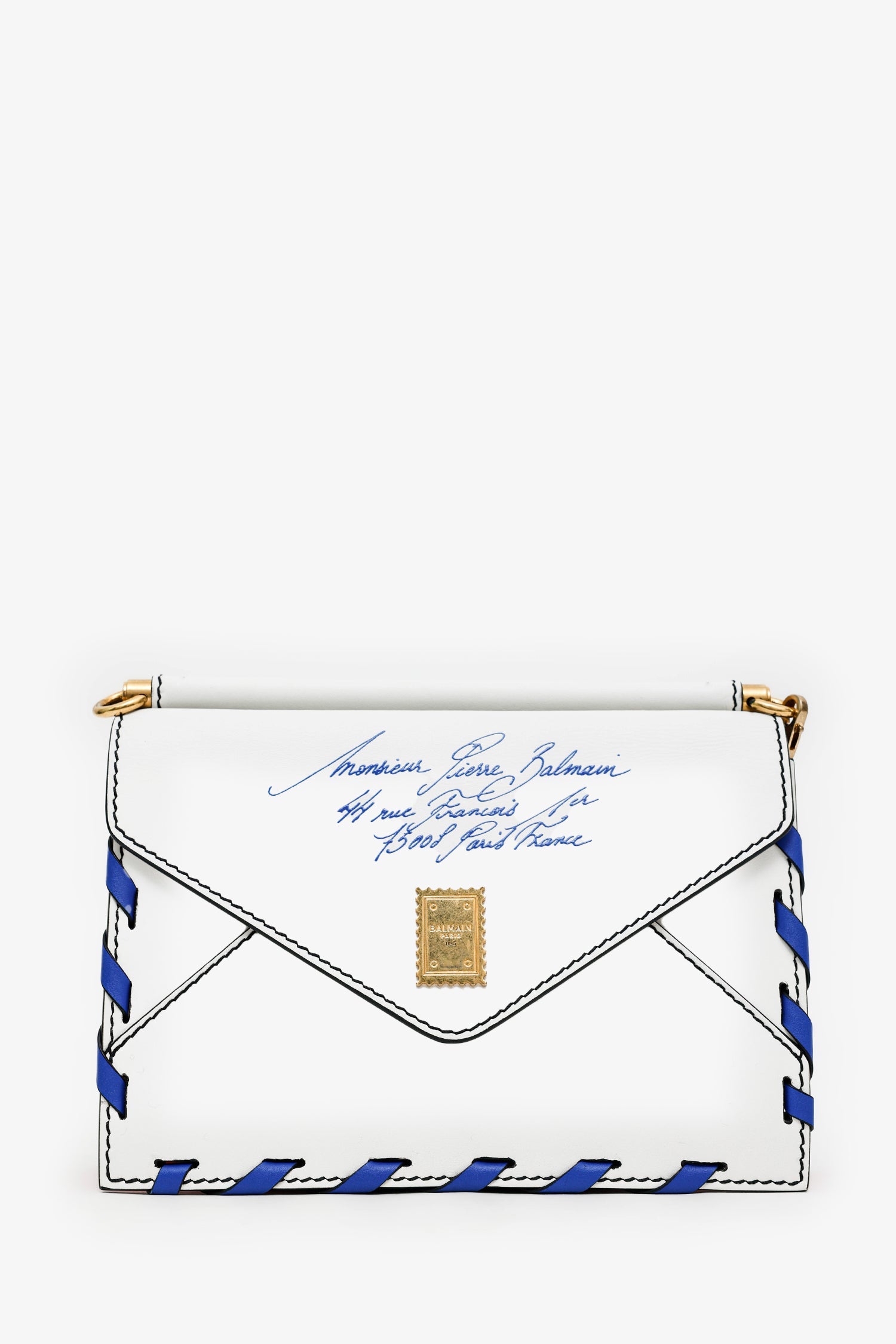 Balmain White Leather B Envelope Bag