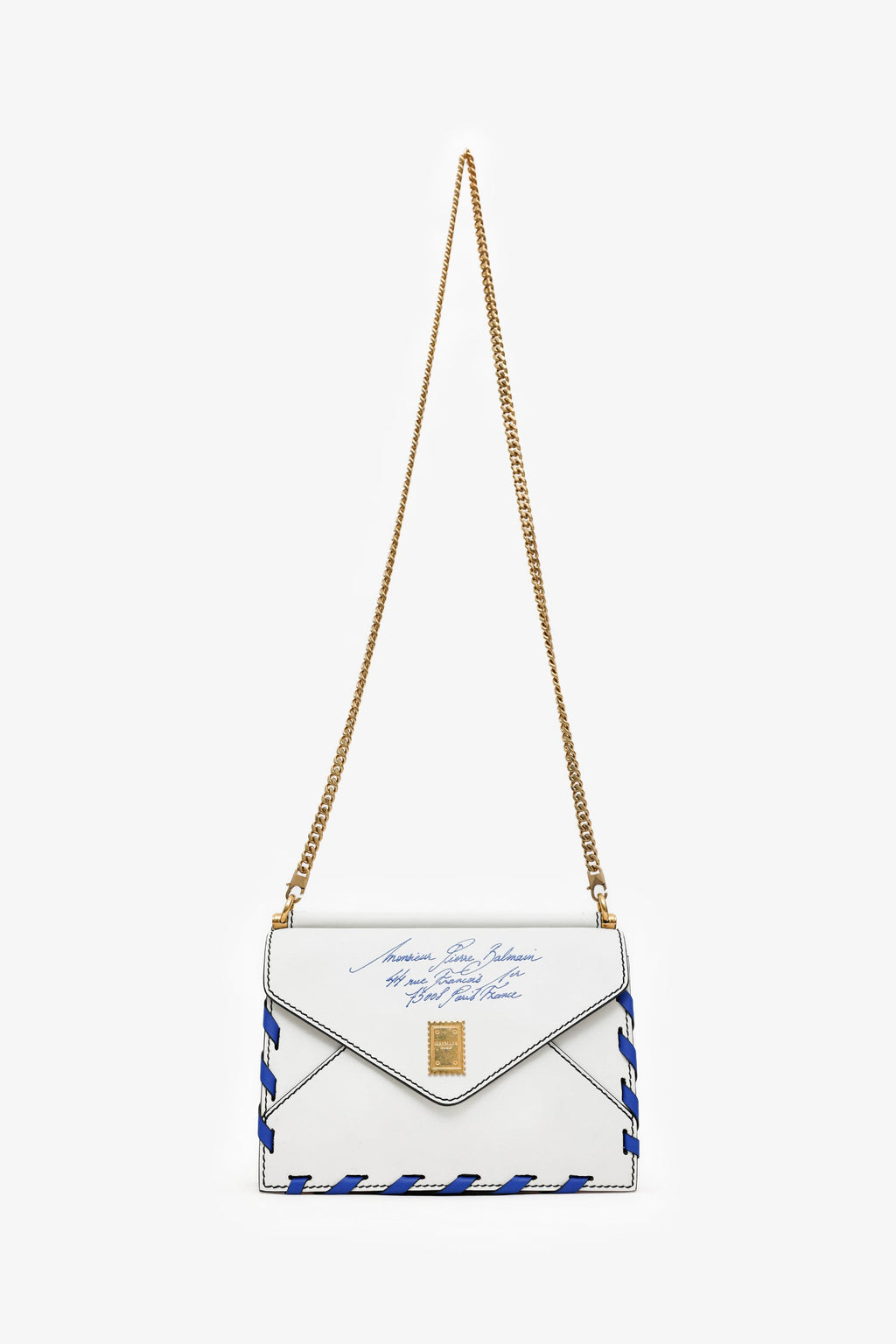 Balmain White Leather B Envelope Bag