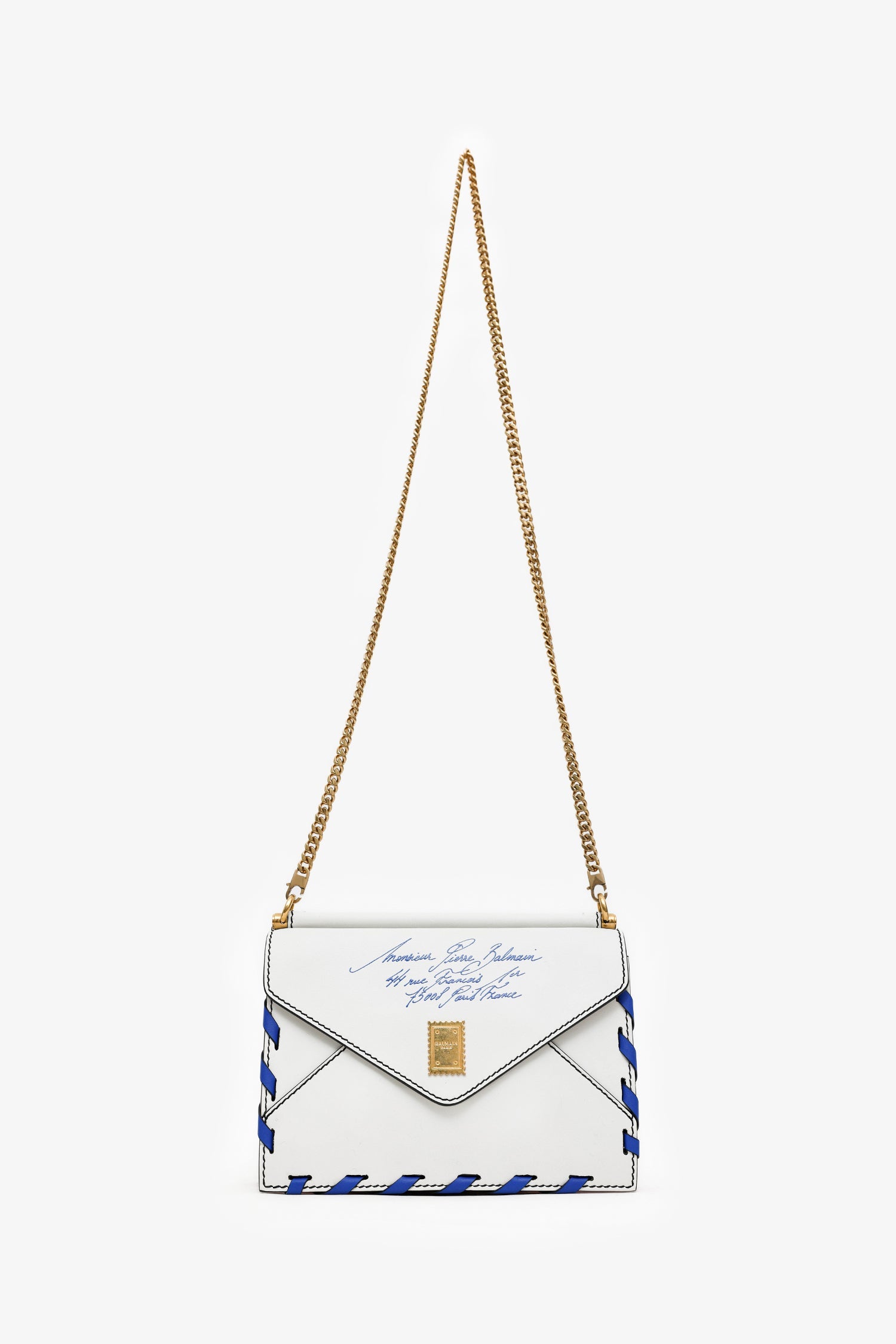 Balmain White Leather B Envelope Bag