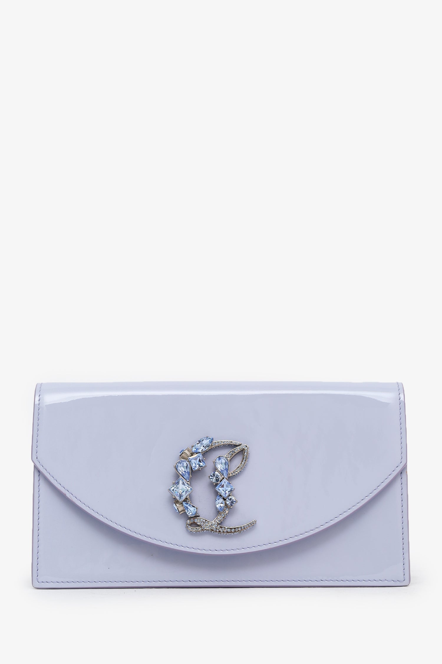 Christian Louboutin Purple Patent Leather Loubi54 Strass Logo Clutch With Chain