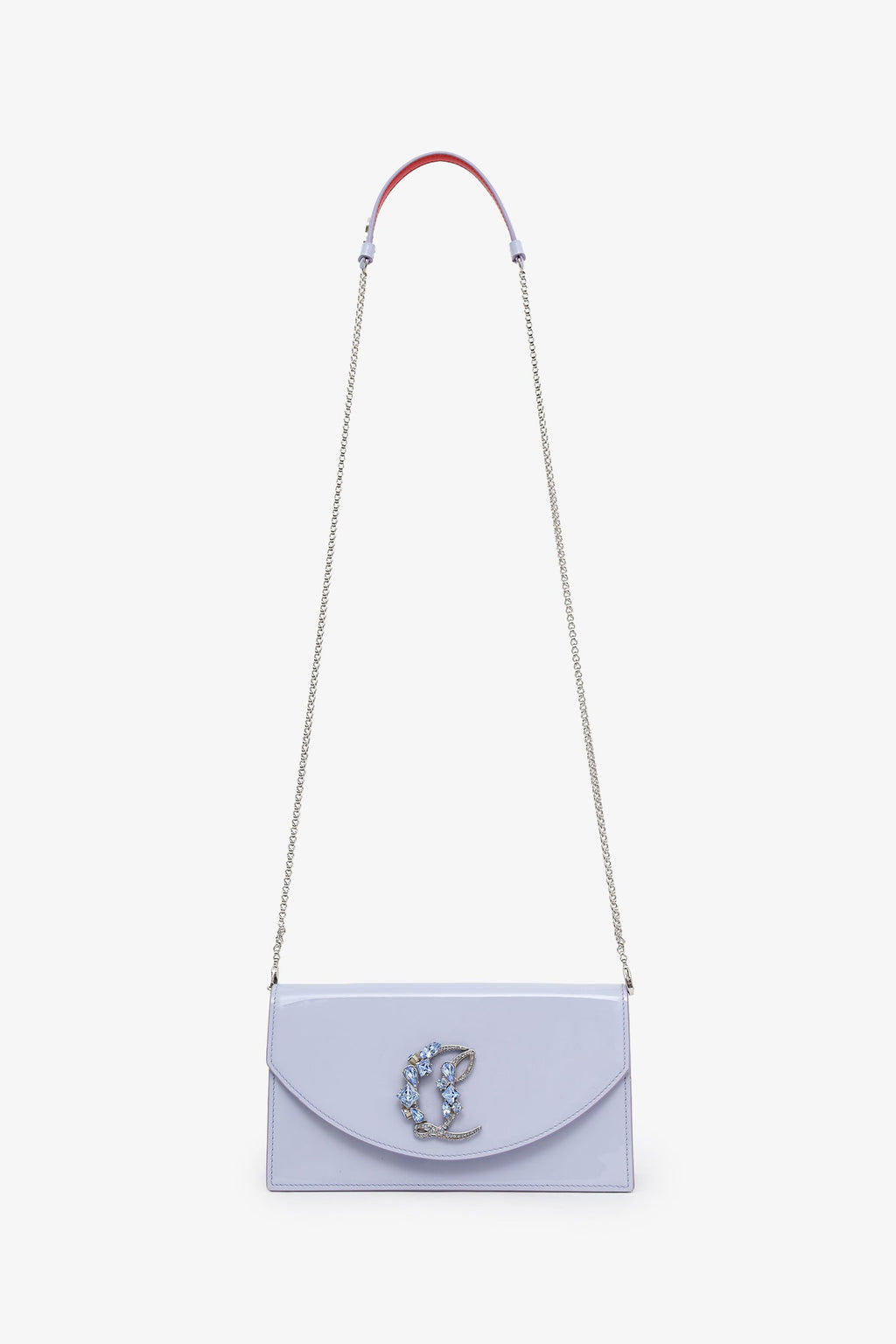 Christian Louboutin Purple Patent Leather Loubi54 Strass Logo Clutch With Chain