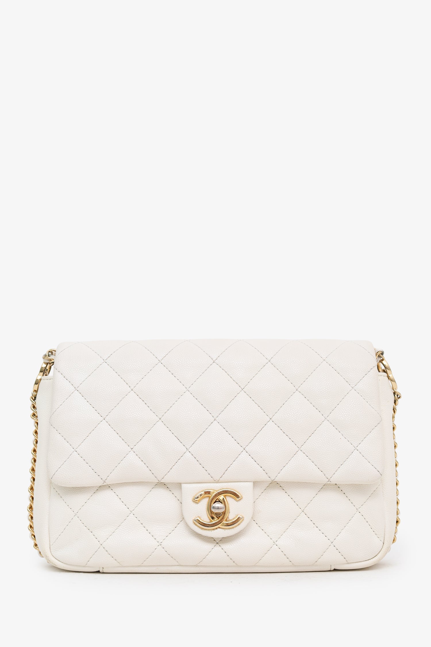 Pre-Loved Chanel™ 2022 White Caviar Quilted Leather Small CC You Flap Bag