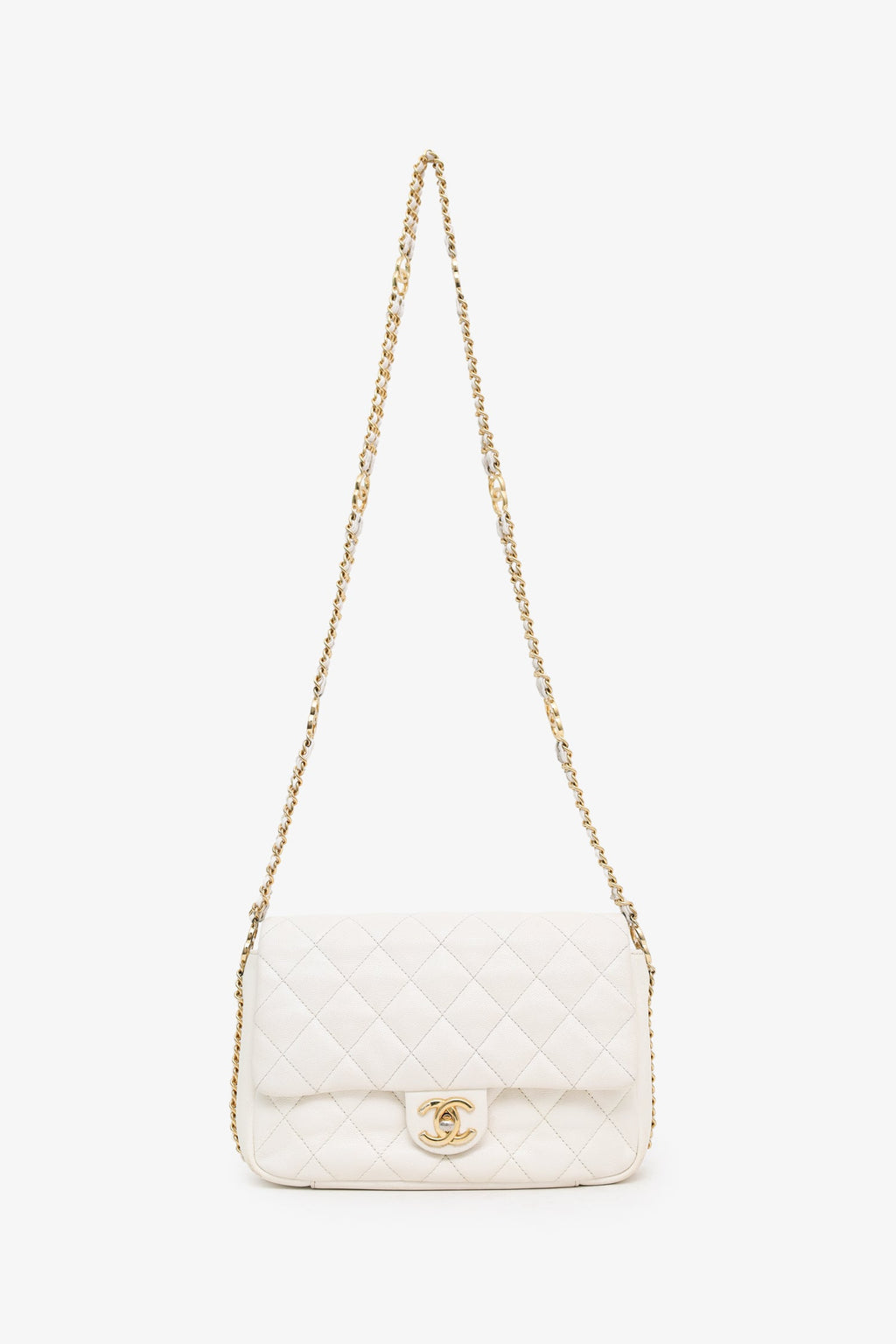 Pre-Loved Chanel™ 2022 White Caviar Quilted Leather Small CC You Flap Bag