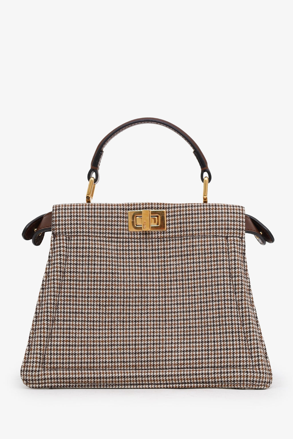 Fendi Brown Wool Houndstooth Peekaboo IseeU Petite Handbag