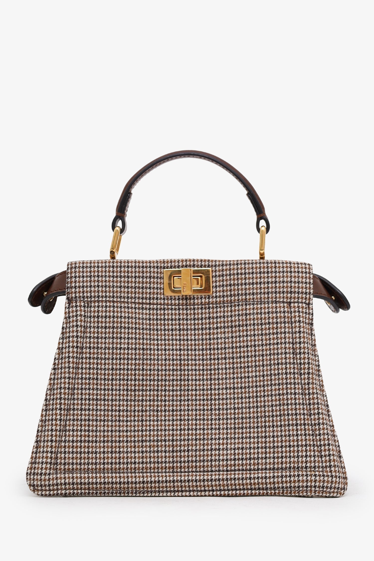 Fendi Brown Wool Houndstooth Peekaboo IseeU Petite Handbag