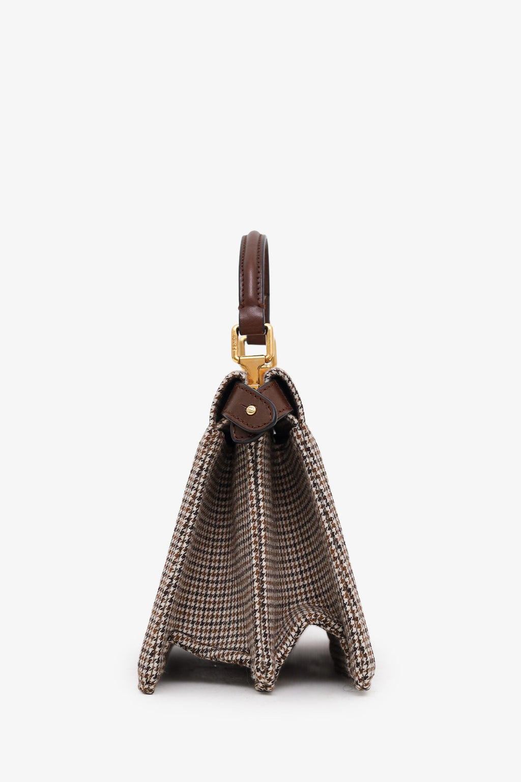 Fendi Brown Wool Houndstooth Peekaboo IseeU Petite Handbag