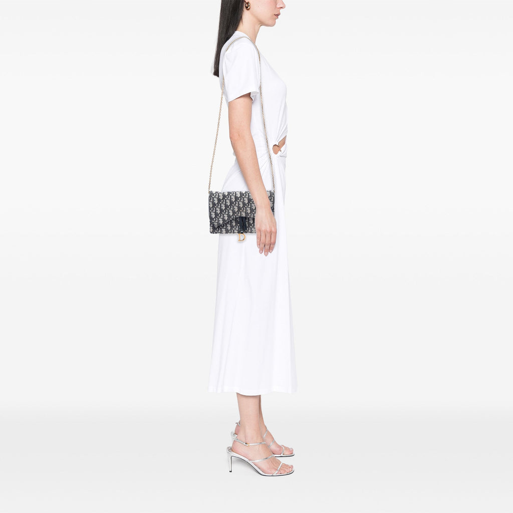 Saddle Chain Clutch Oblique Canvas