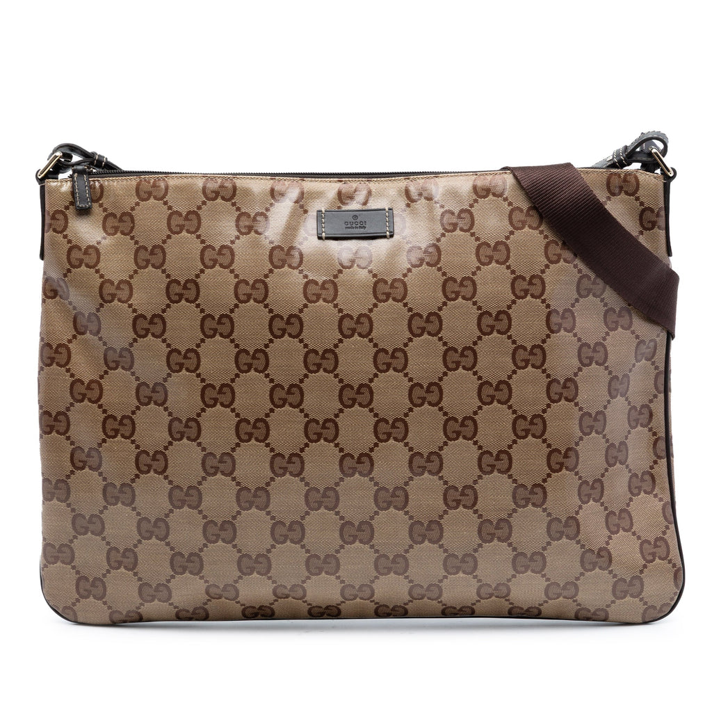 Zip Top Messenger Bag GG Coated Canvas Medium
