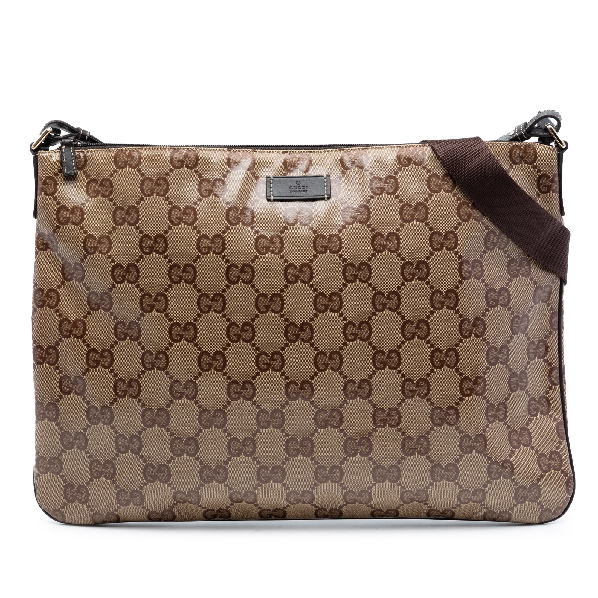 Zip Top Messenger Bag GG Coated Canvas Medium