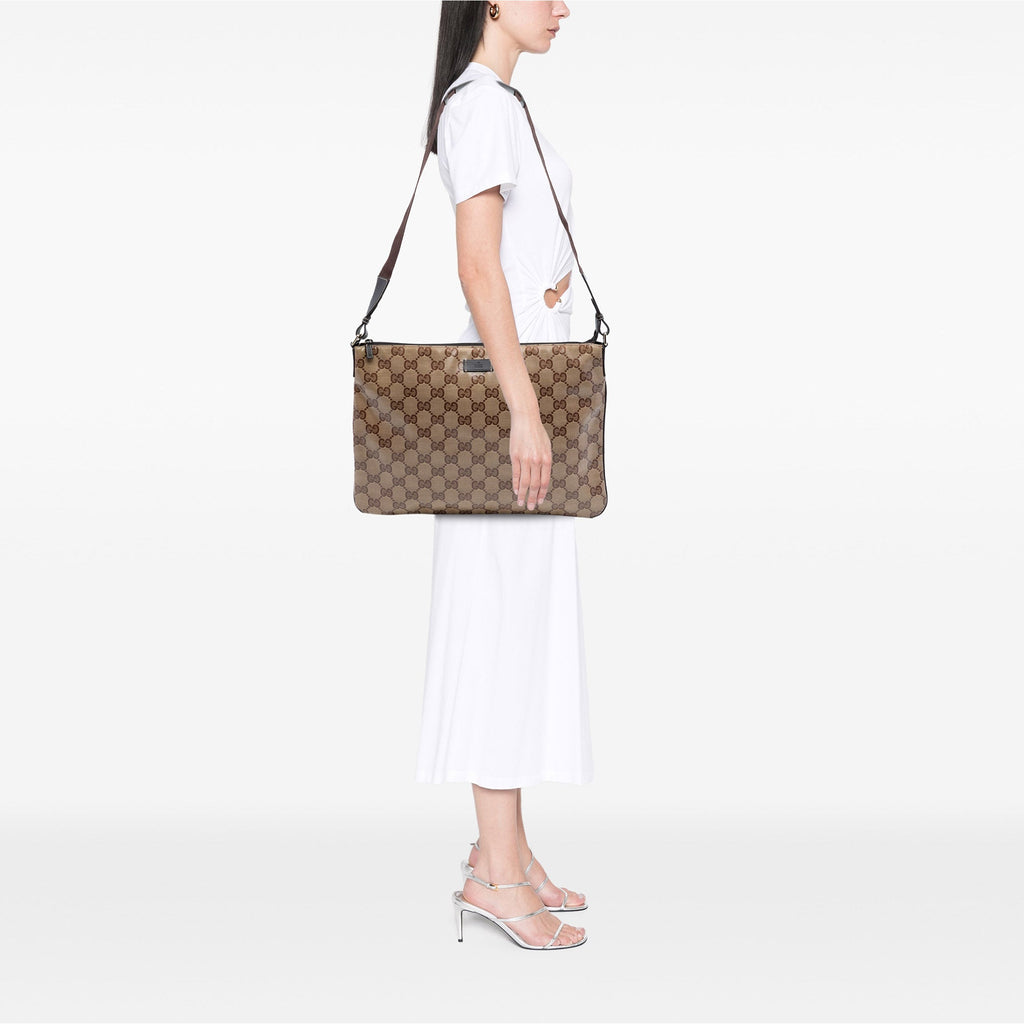 Zip Top Messenger Bag GG Coated Canvas Medium