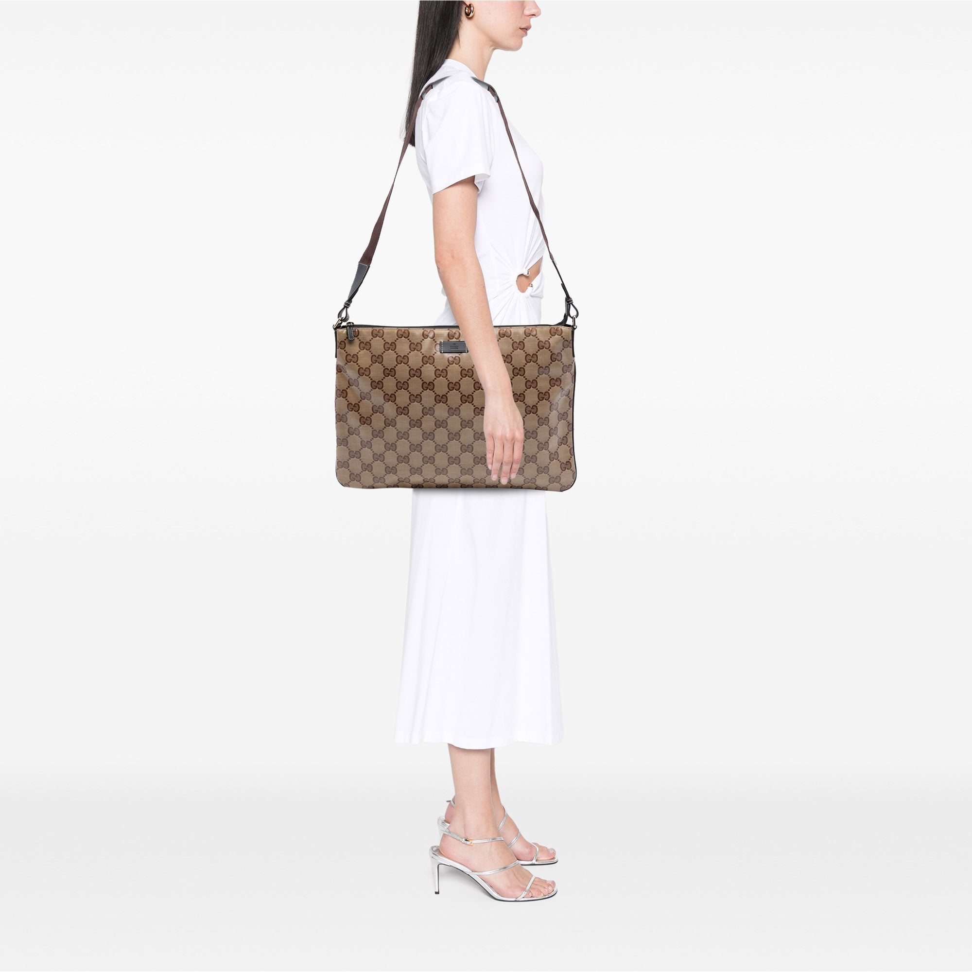 Zip Top Messenger Bag GG Coated Canvas Medium