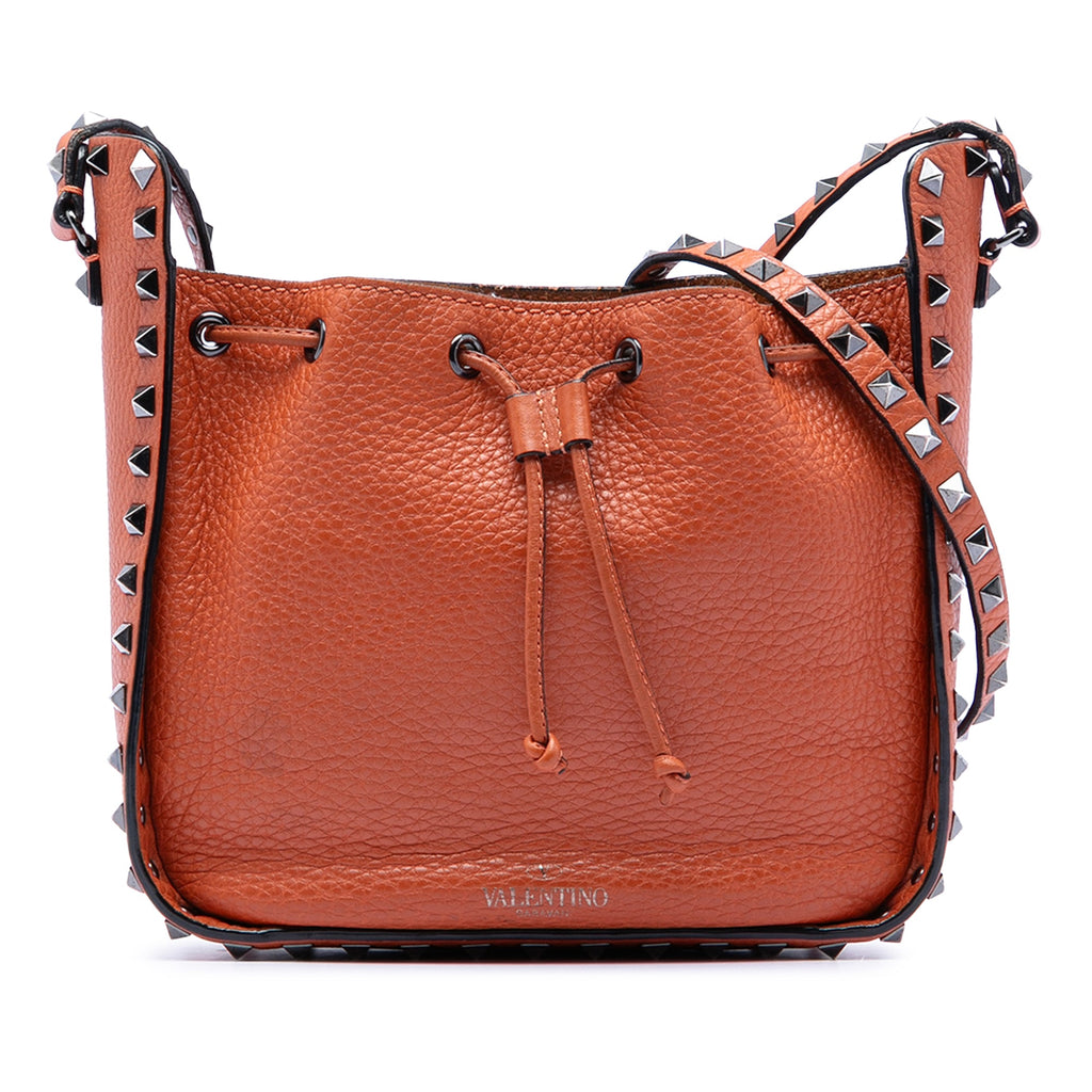 Rockstud Drawstring Bucket Bag Leather Small