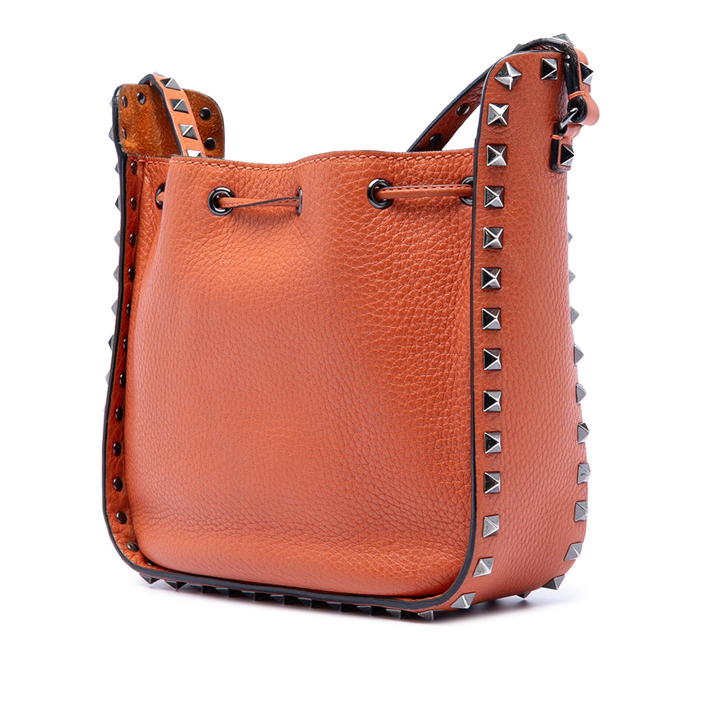 Rockstud Drawstring Bucket Bag Leather Small