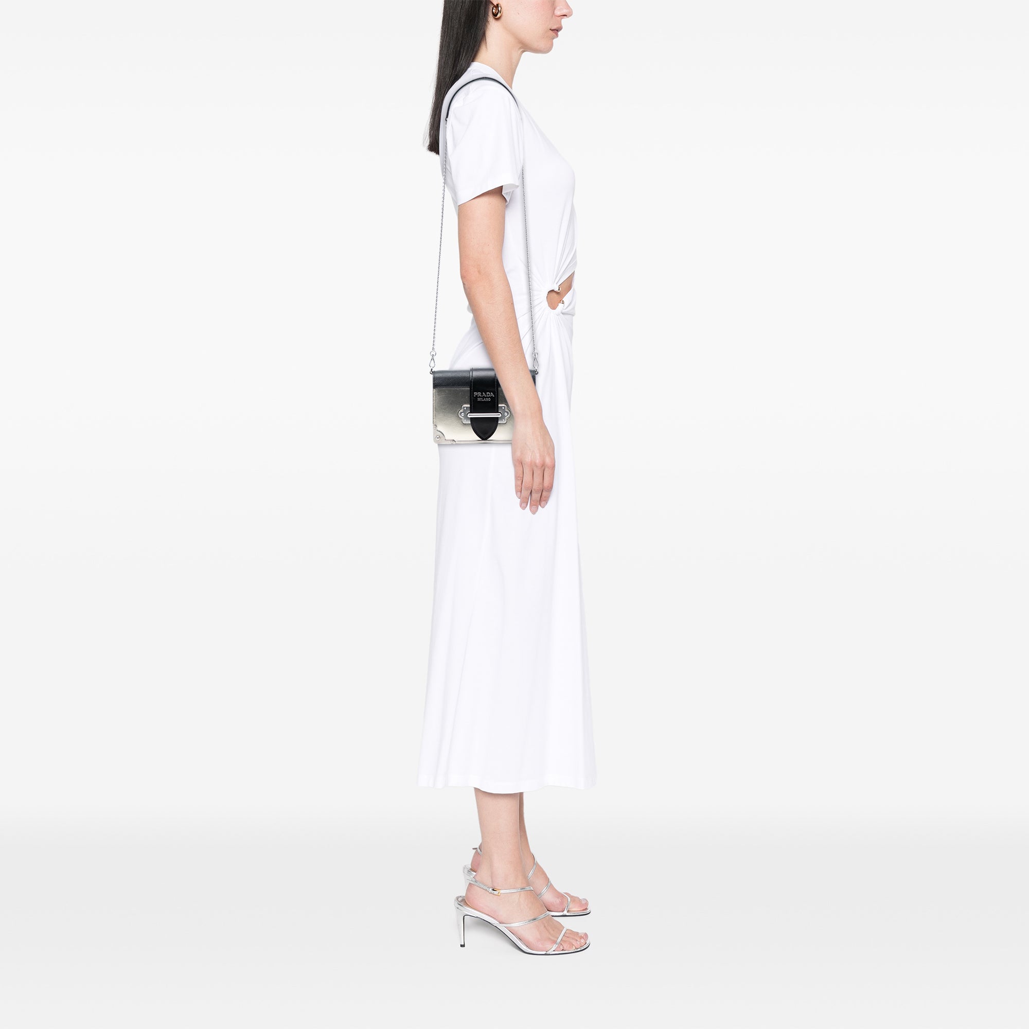 Cahier Chain Crossbody Bag Metallic Leather and Saffiano Small